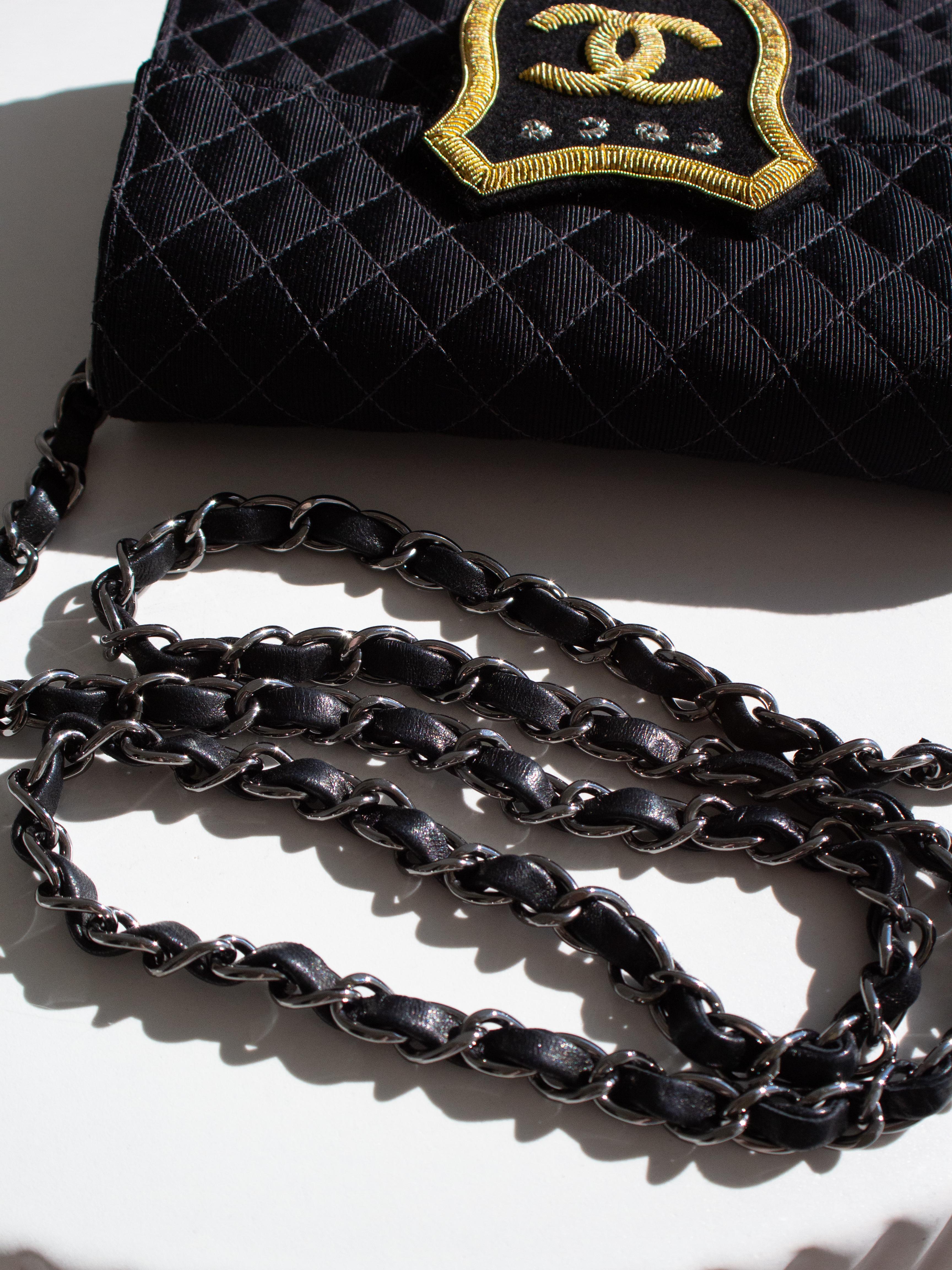 Chanel Cruise 2005 Trapeze Quilted Black Coco CC Camellia Crest 05C Mini Bag For Sale 4