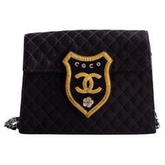 Chanel Cruise 2005 Trapeze Quilted Black Coco CC Camellia Crest 05C Mini Bag
