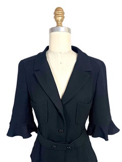 Chanel Cruise 2007 Black Textured Belted Peplum Jacket FR 36