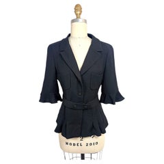 Chanel Cruise 2007 Black Textured Belted Peplum Jacket FR 36