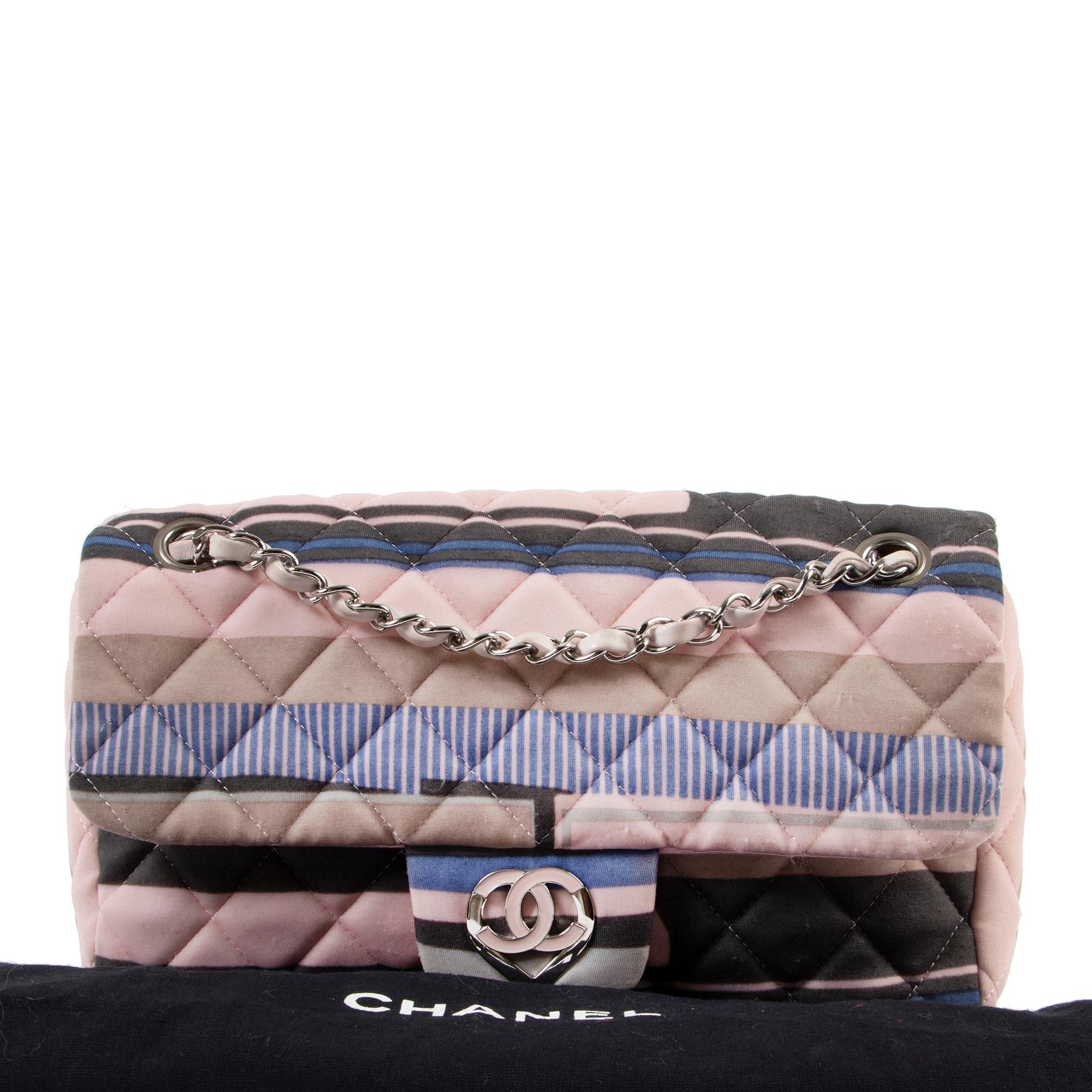 Gray Chanel Cruise 2009 CC Heart Printed Jersey Medium Flap Bag