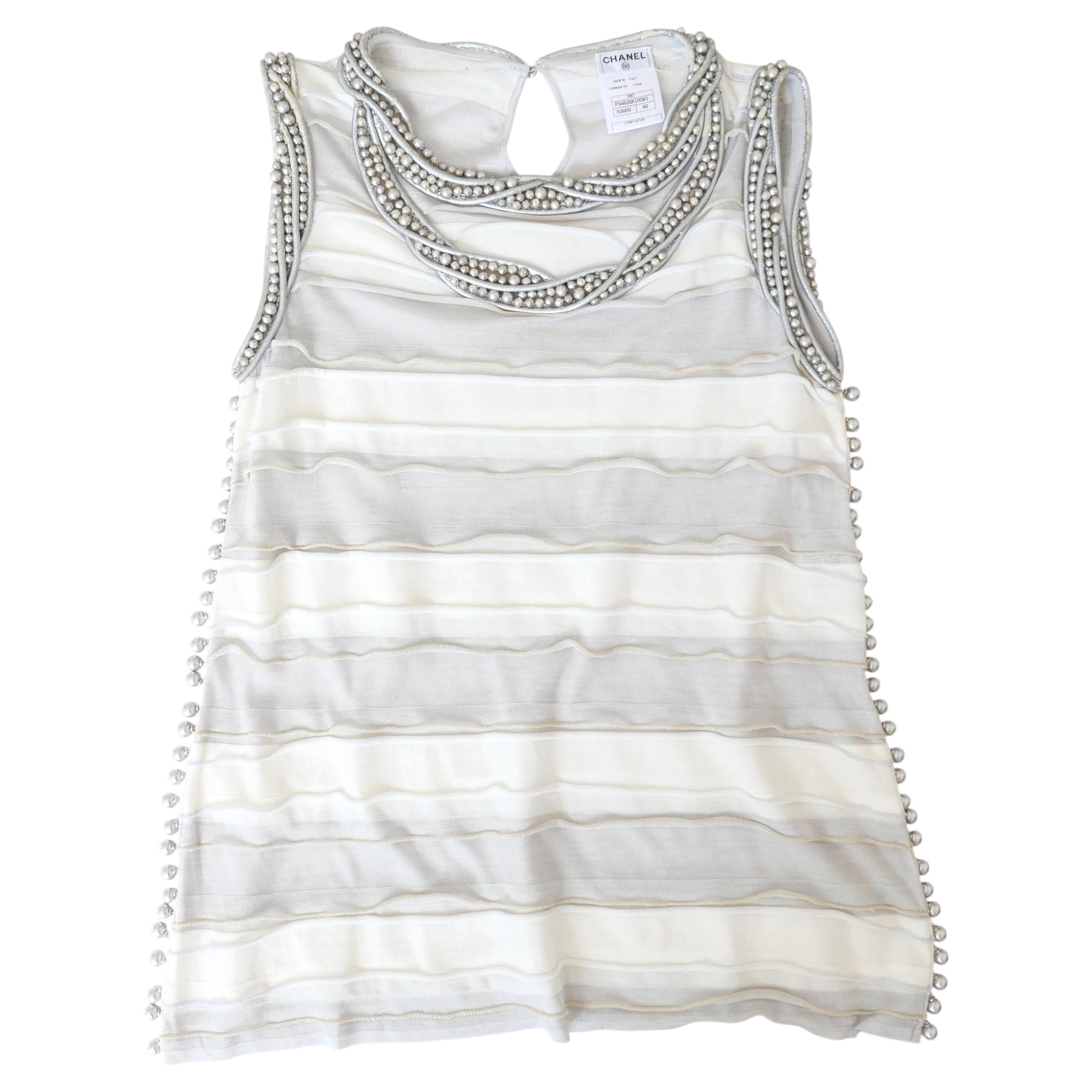 Chanel 2009 Vintage Cruise Collection Women's Top with Pearl Trim