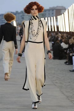 Chanel Cruise 2010 10C Cream & Black Knit Jumpsuit