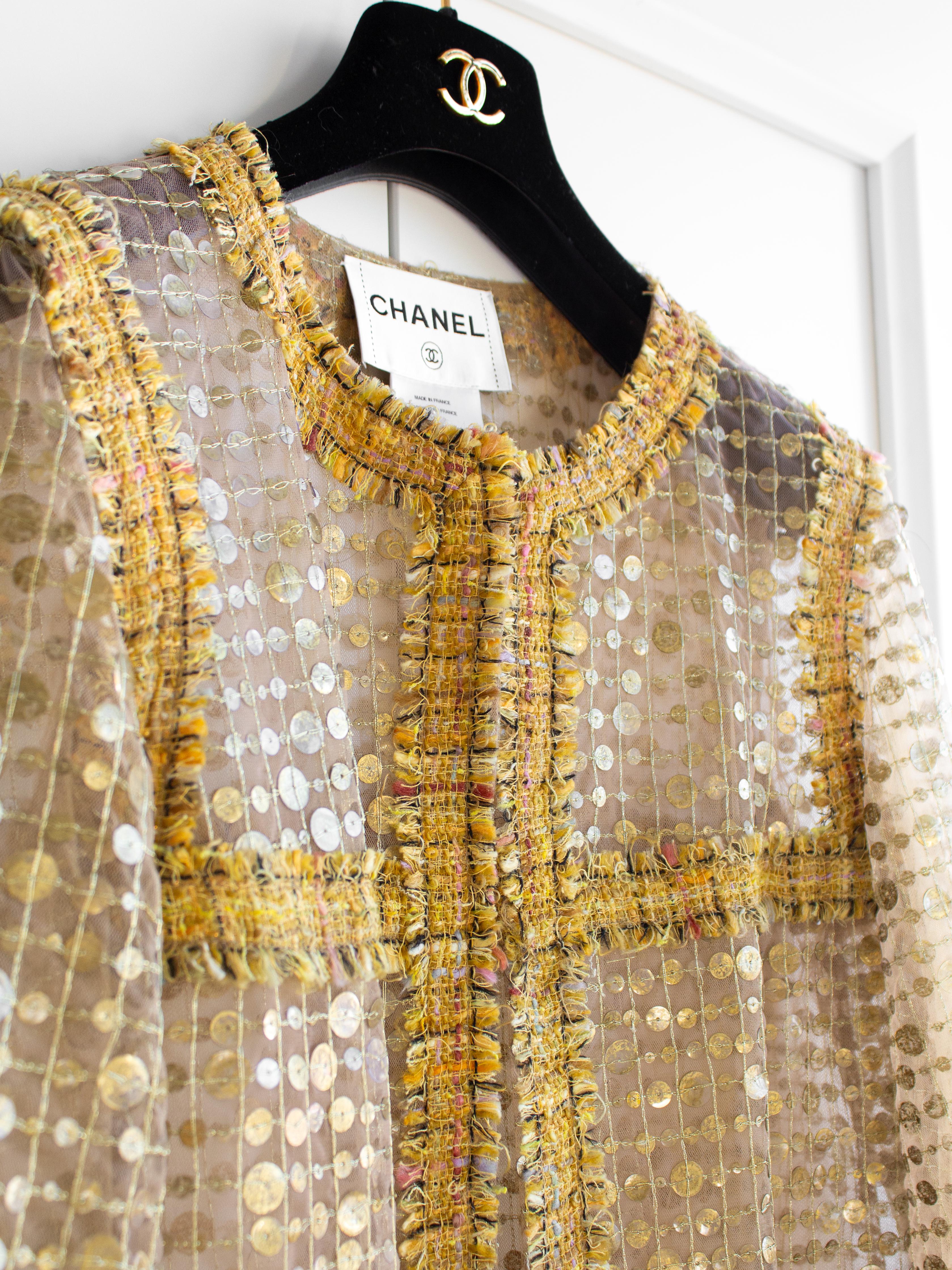 Chanel Cruise 2011 Gold Sequin Sheer Tweed Saint Tropez 11C Long Jacket 6