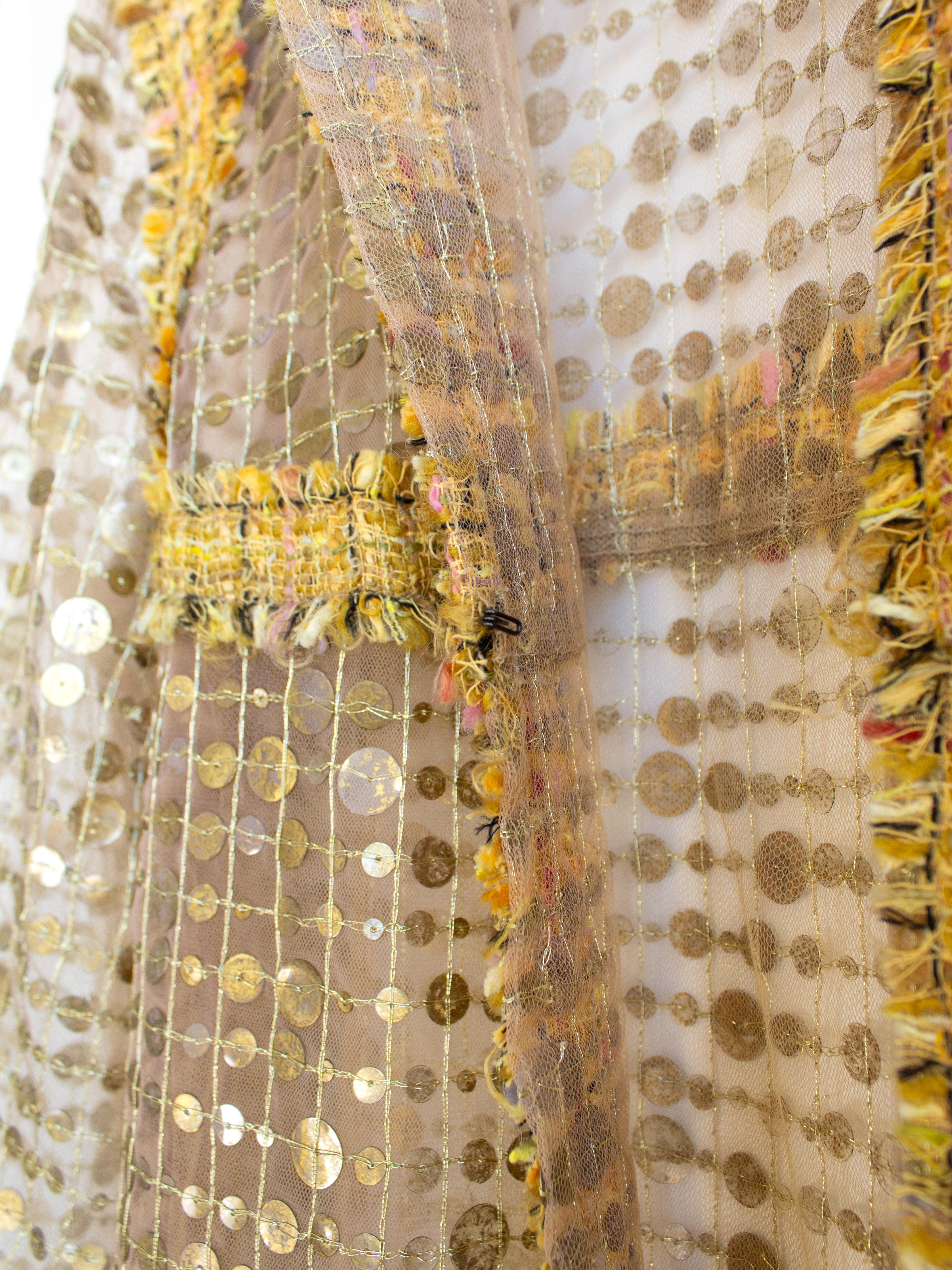 Chanel Cruise 2011 Gold Sequin Sheer Tweed Saint Tropez 11C Long Jacket 12