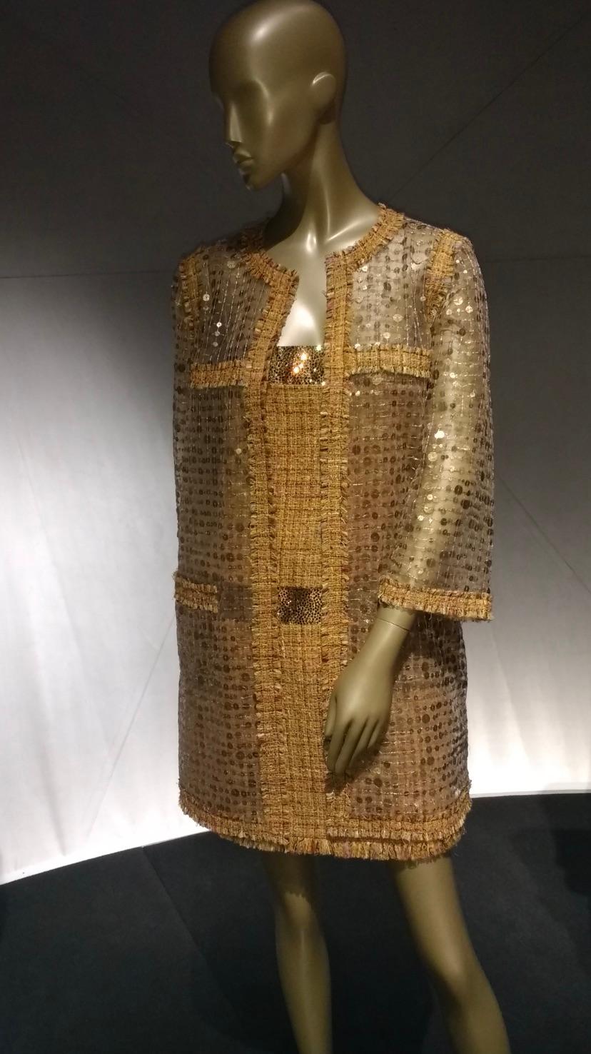 Chanel Cruise 2011 Gold Sequin Sheer Tweed Saint Tropez 11C Long Jacket In Good Condition In Jersey City, NJ