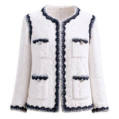 CHANEL Cruise 2012 Runway White Fluffy Tweed Jacket 34 FR