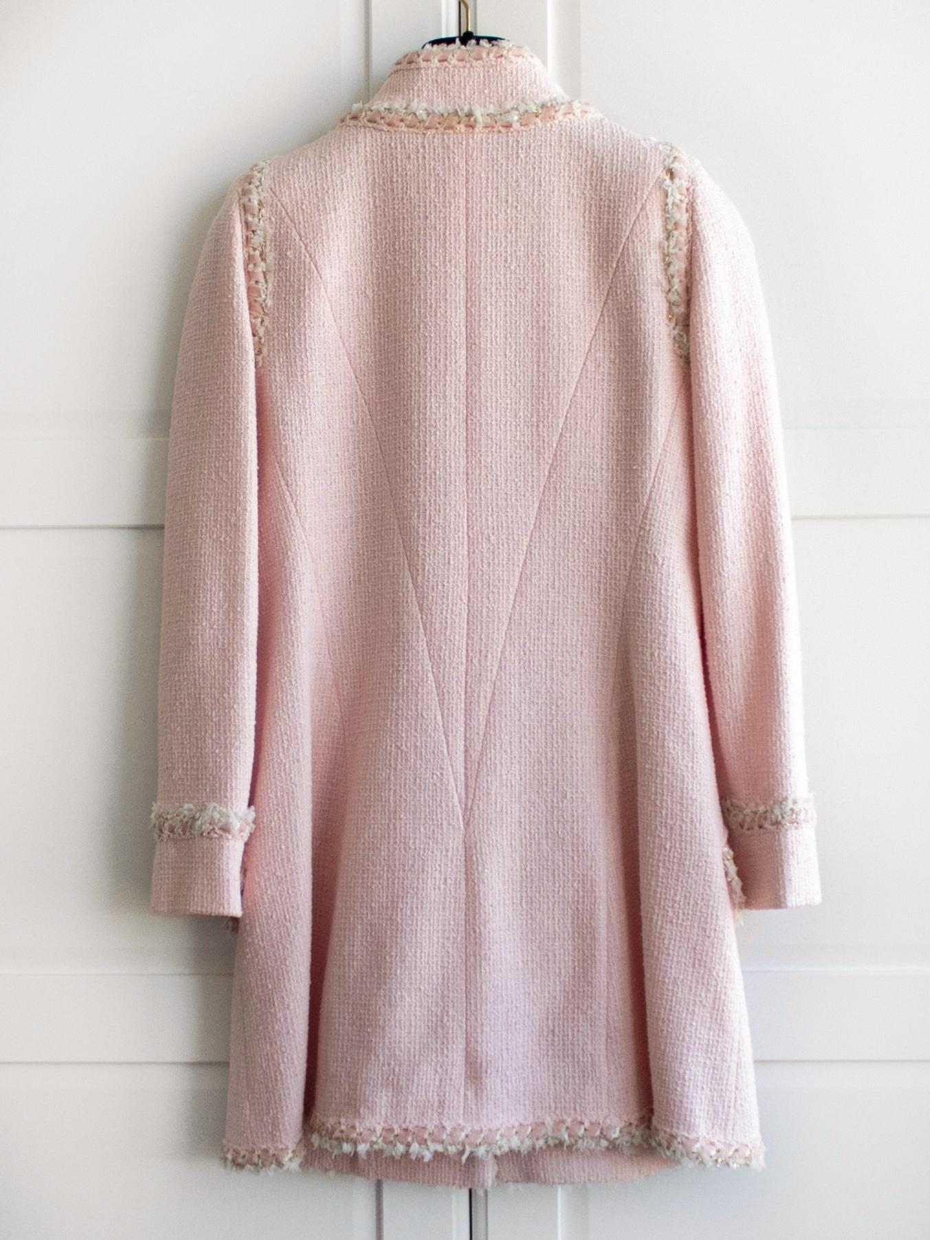 Women's Chanel Cruise 2013 Versailles Pink Camellia 13C Long Tweed Braided Jacket Coat