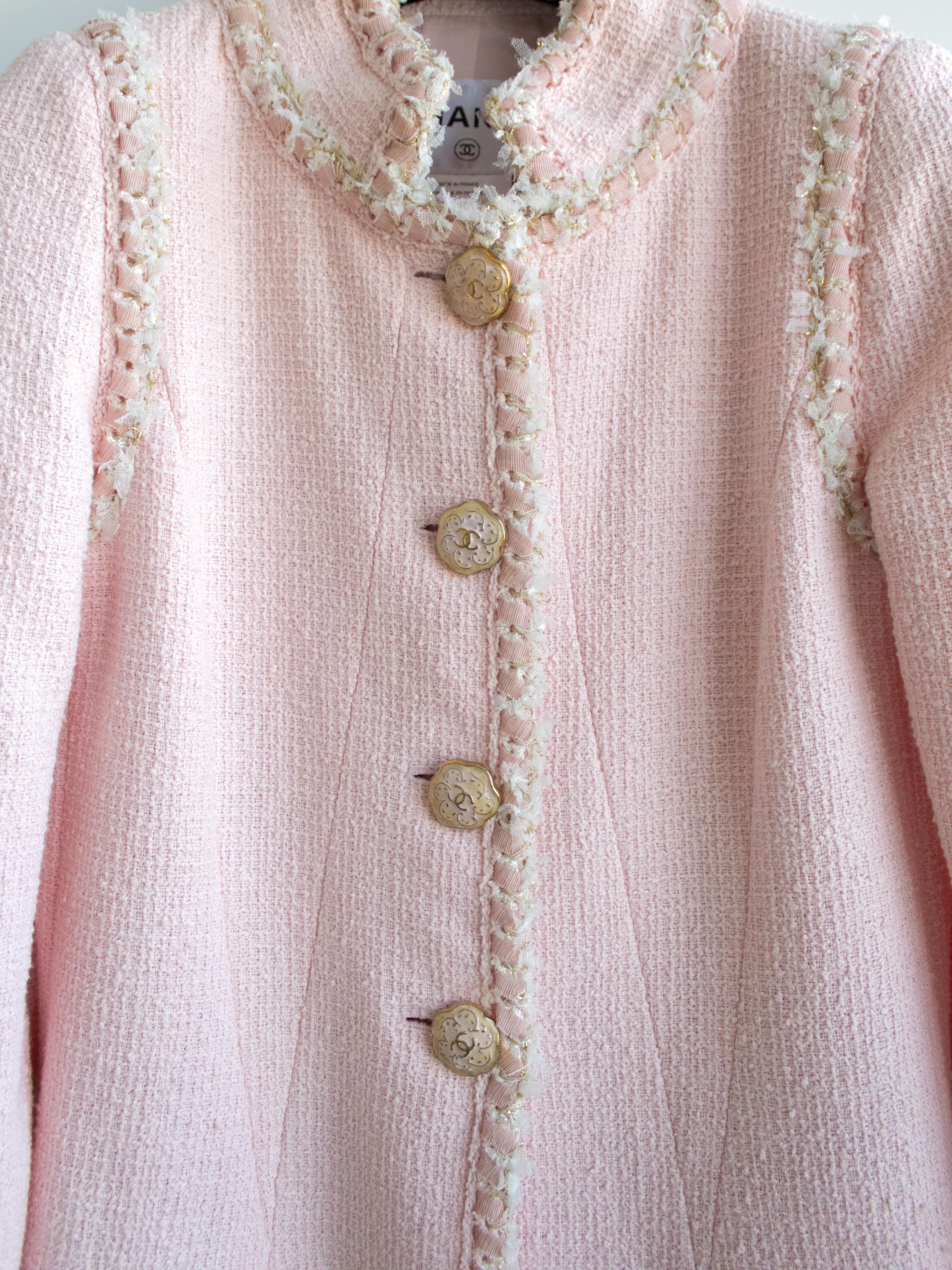 Chanel Cruise 2013 Versailles Pink Camellia 13C Long Tweed Braided Jacket Coat 2
