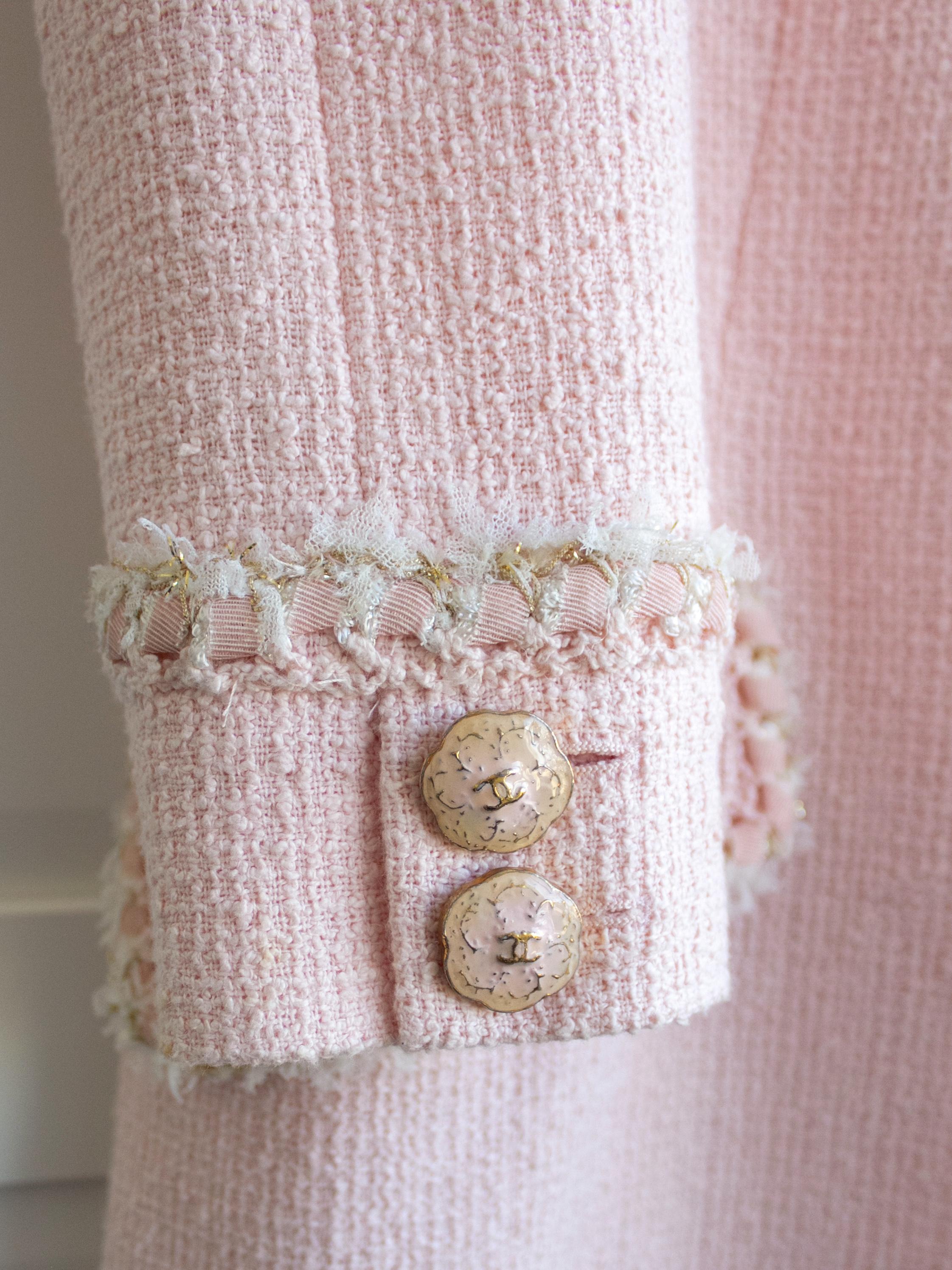 Chanel Cruise 2013 Versailles Pink Camellia 13C Long Tweed Braided Jacket Coat 4