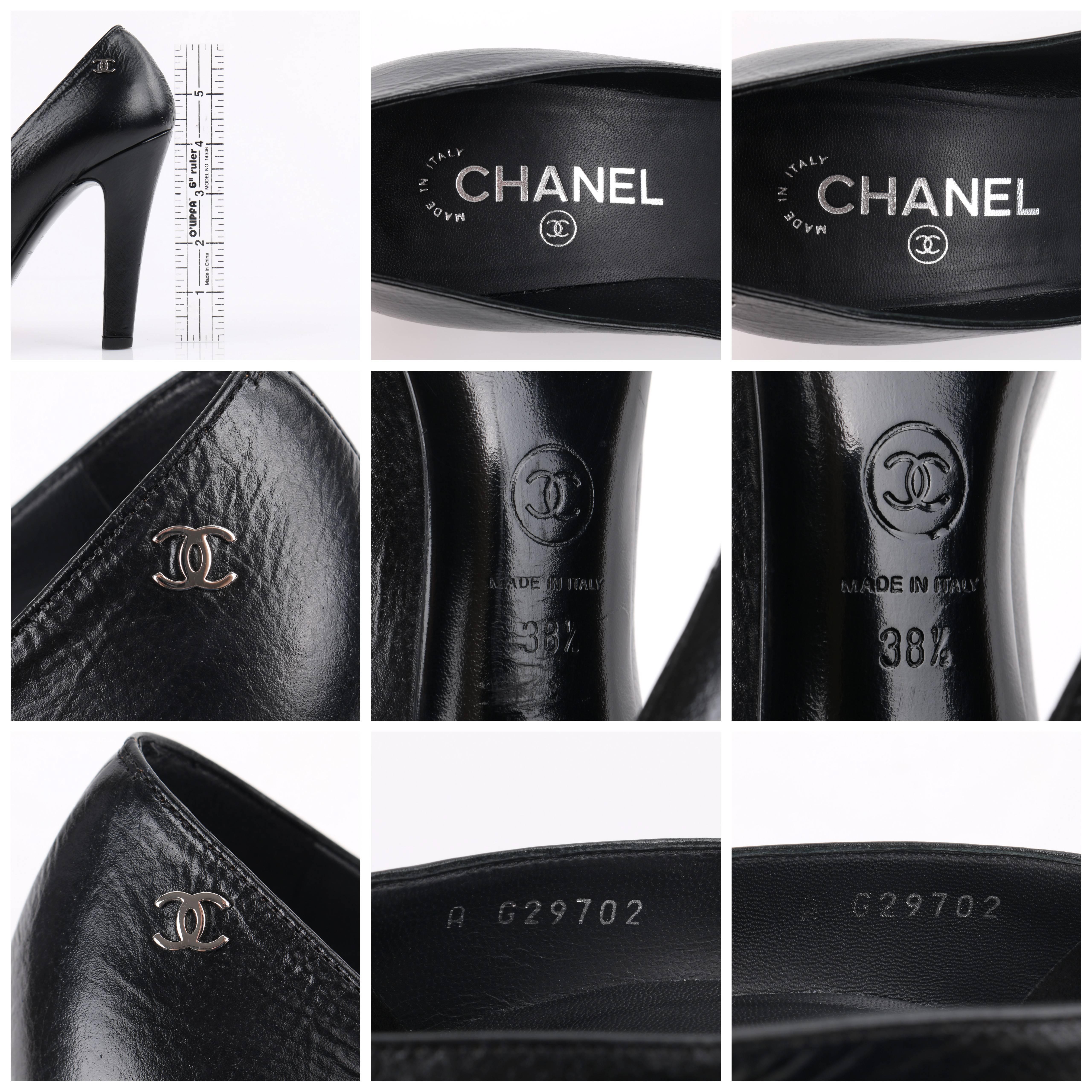 CHANEL Cruise 2014 Black Textured Leather Pointed Cap Toe Pumps Heels 2