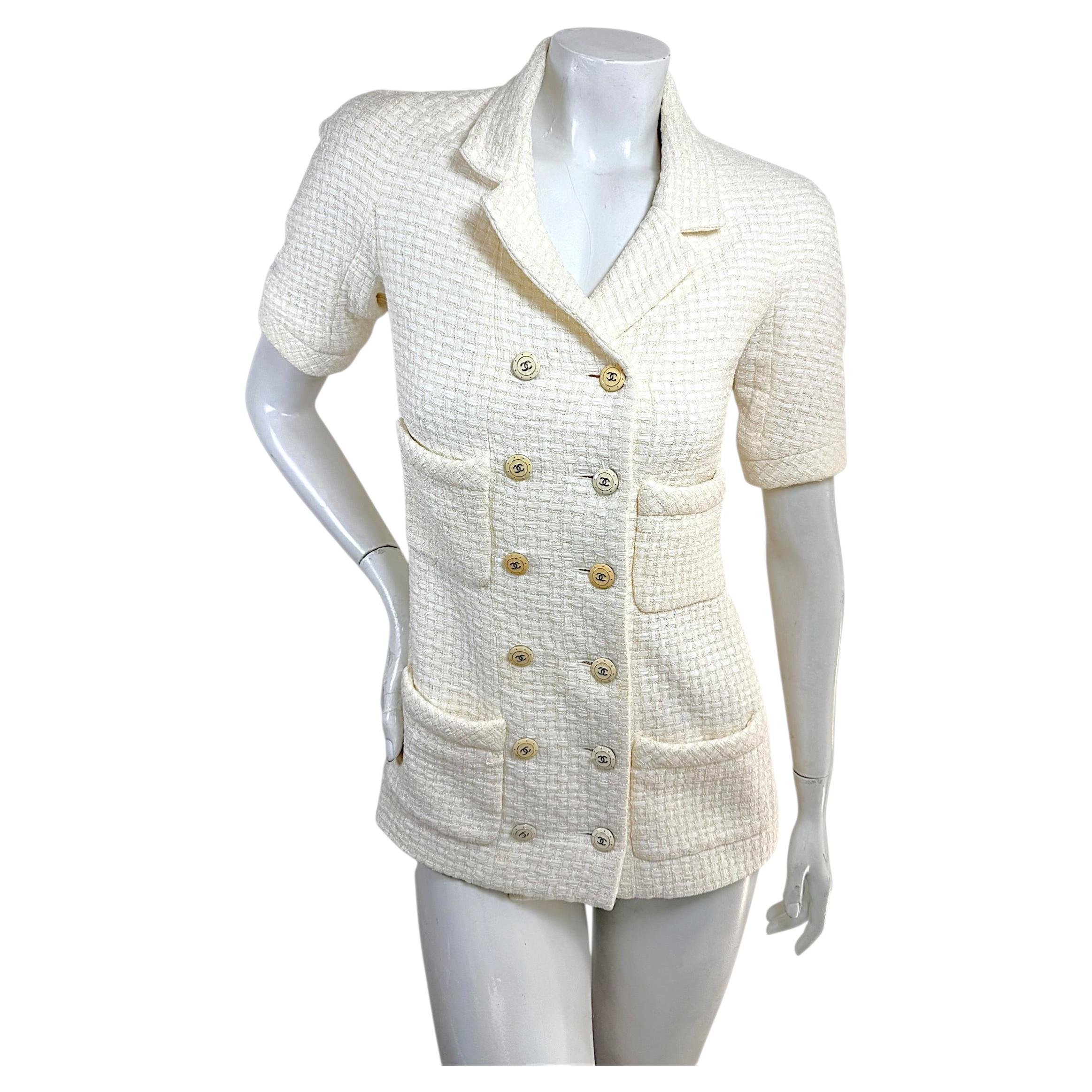 Chanel Cruise 2014 Ivory Textured Tweed Double-Breasted Jacket