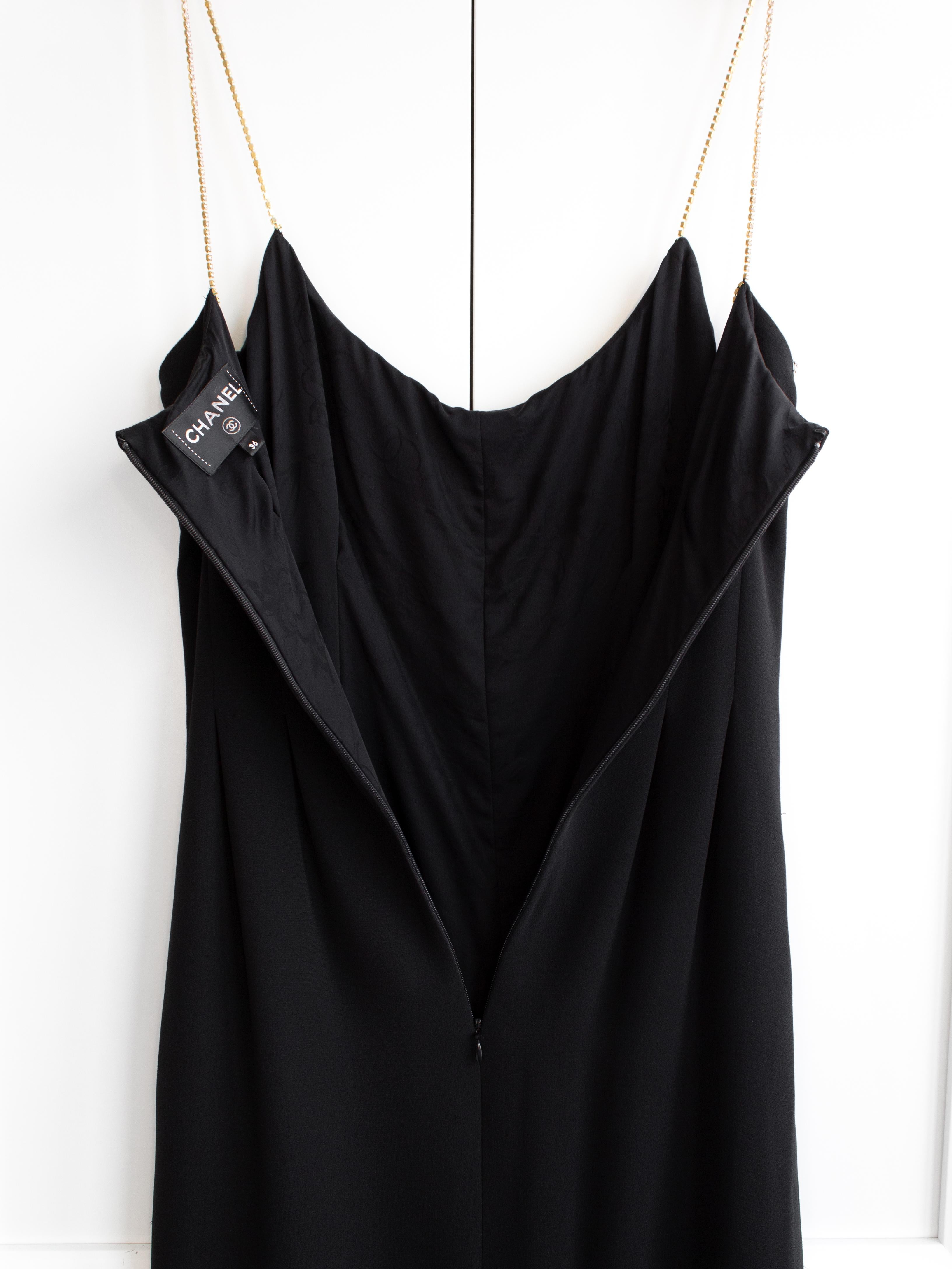 Chanel Cruise 2015 Black Gold Crystal Strap 15C Midi LBD Dress For Sale 6