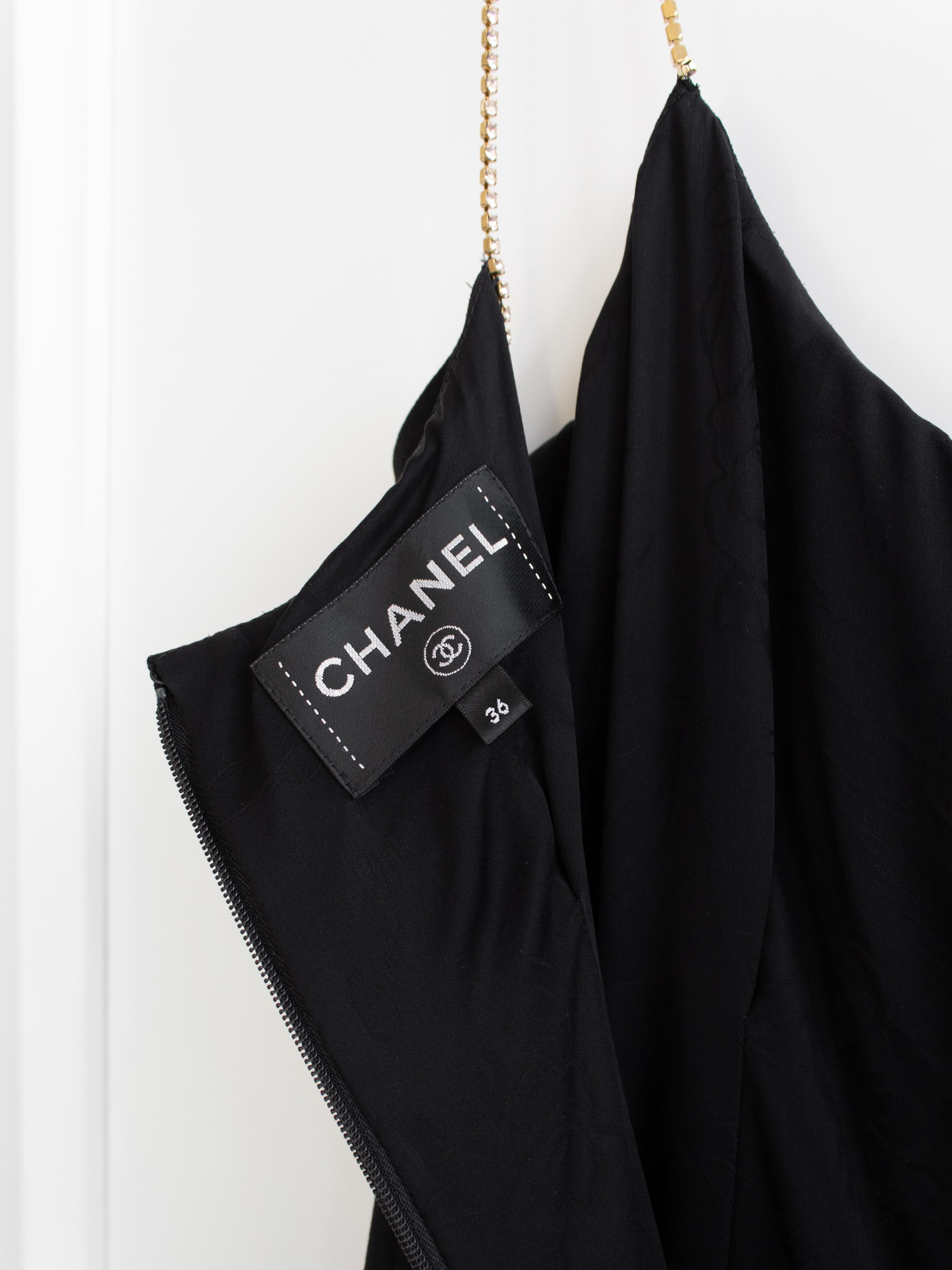 Chanel Cruise 2015 Black Gold Crystal Strap 15C Midi LBD Dress For Sale 7