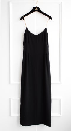 Chanel Cruise 2015 Black Gold Crystal Strap 15C Midi LBD Dress