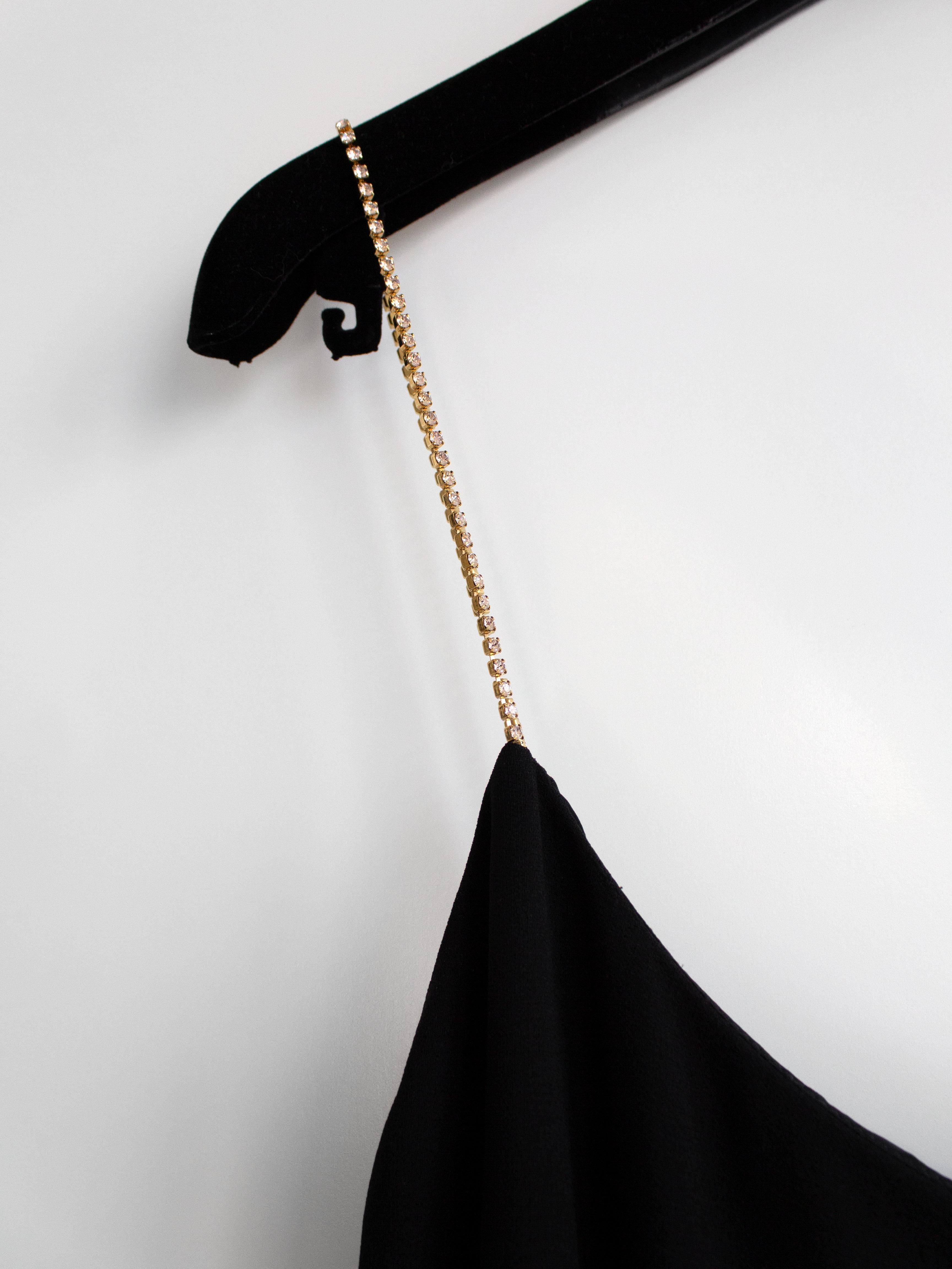 Women's Chanel Cruise 2015 Black Gold Crystal Strap 15C Midi LBD Dress For Sale
