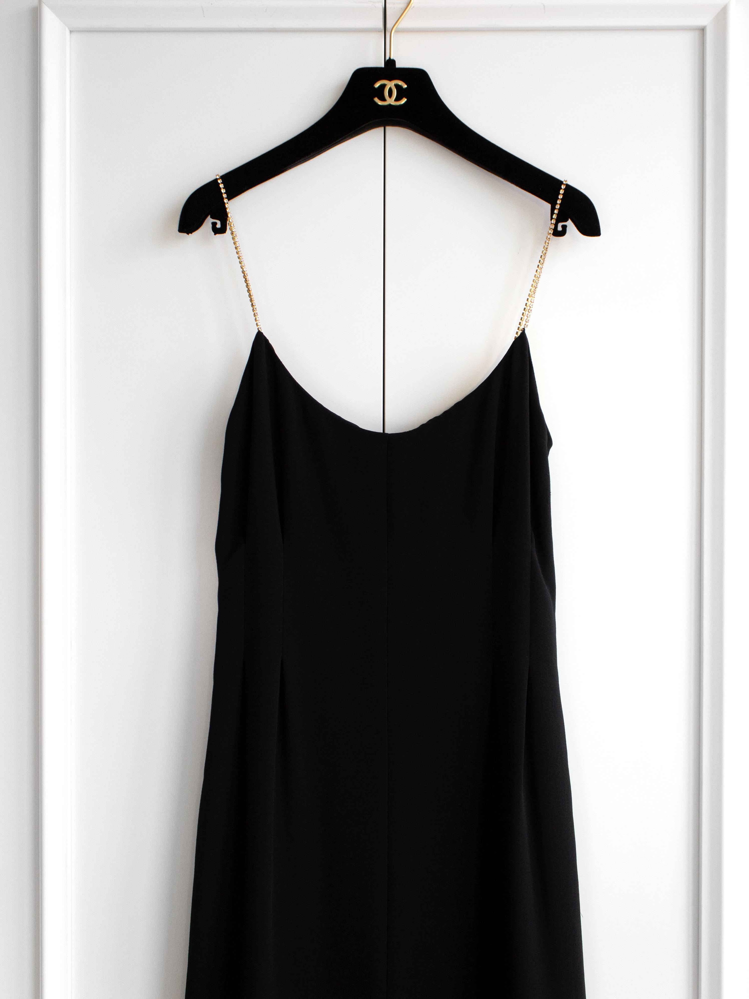 Chanel Cruise 2015 Black Gold Crystal Strap 15C Midi LBD Dress For Sale 1