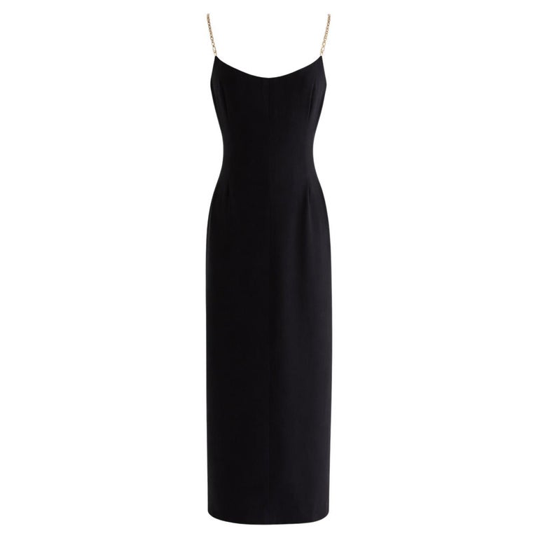 black dress with gold straps Chanel Cruise 2015 Crystal Strap 15C Midi LBD For Sale at 1stDibs versace black dress with gold chains