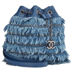 Chanel Cruise 2015 Denim Tweed Fringe Bucket Crossbody Bag