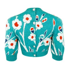 CHANEL Cruise 2015 Dubai Collection Cashmere Floral Intarsia Cropped Sweater