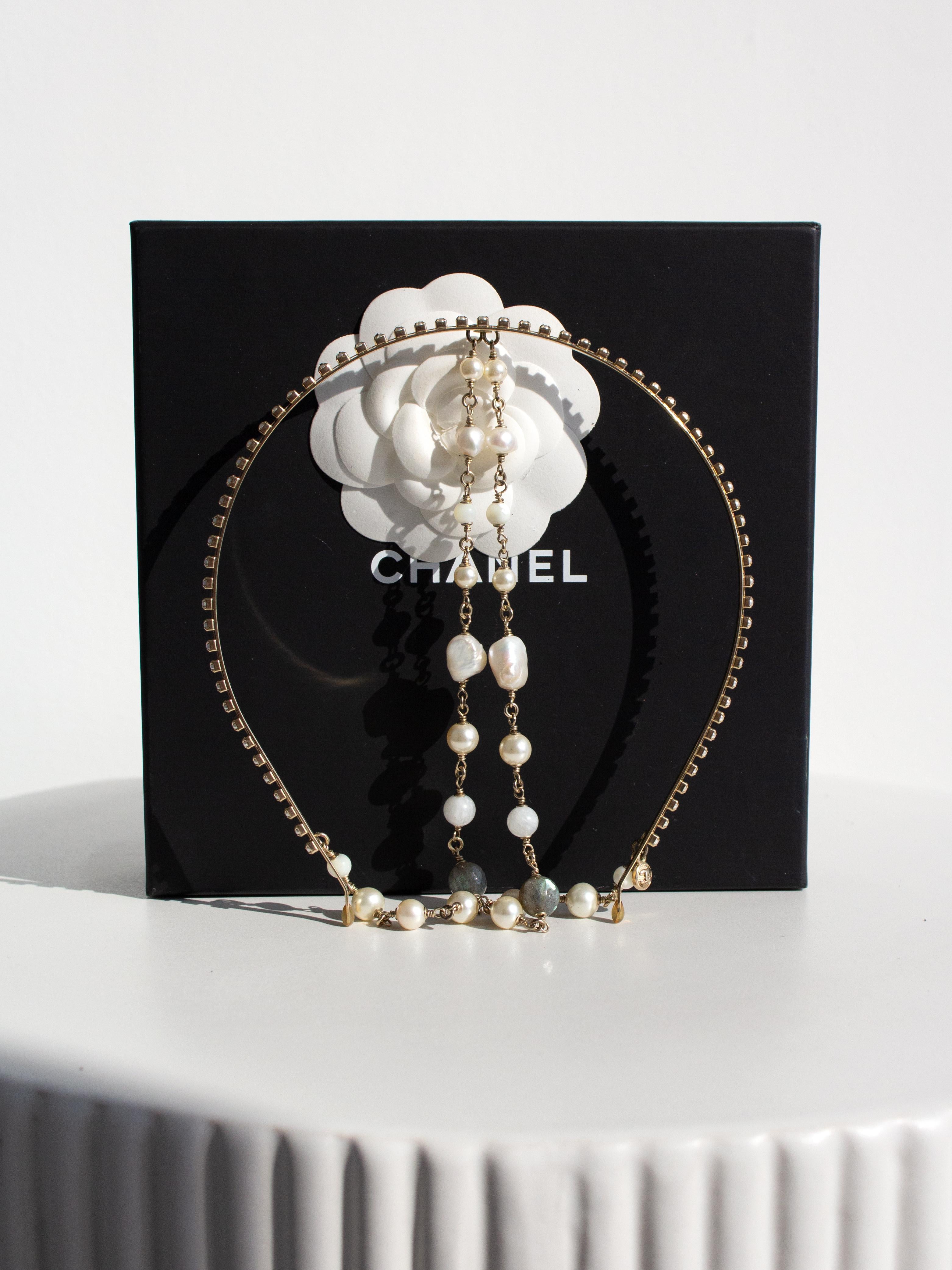 Chanel Cruise 2015 Dubai Gold Perle Labradorit Perle Perlen Kette Kopfband 15C Tiara Damen