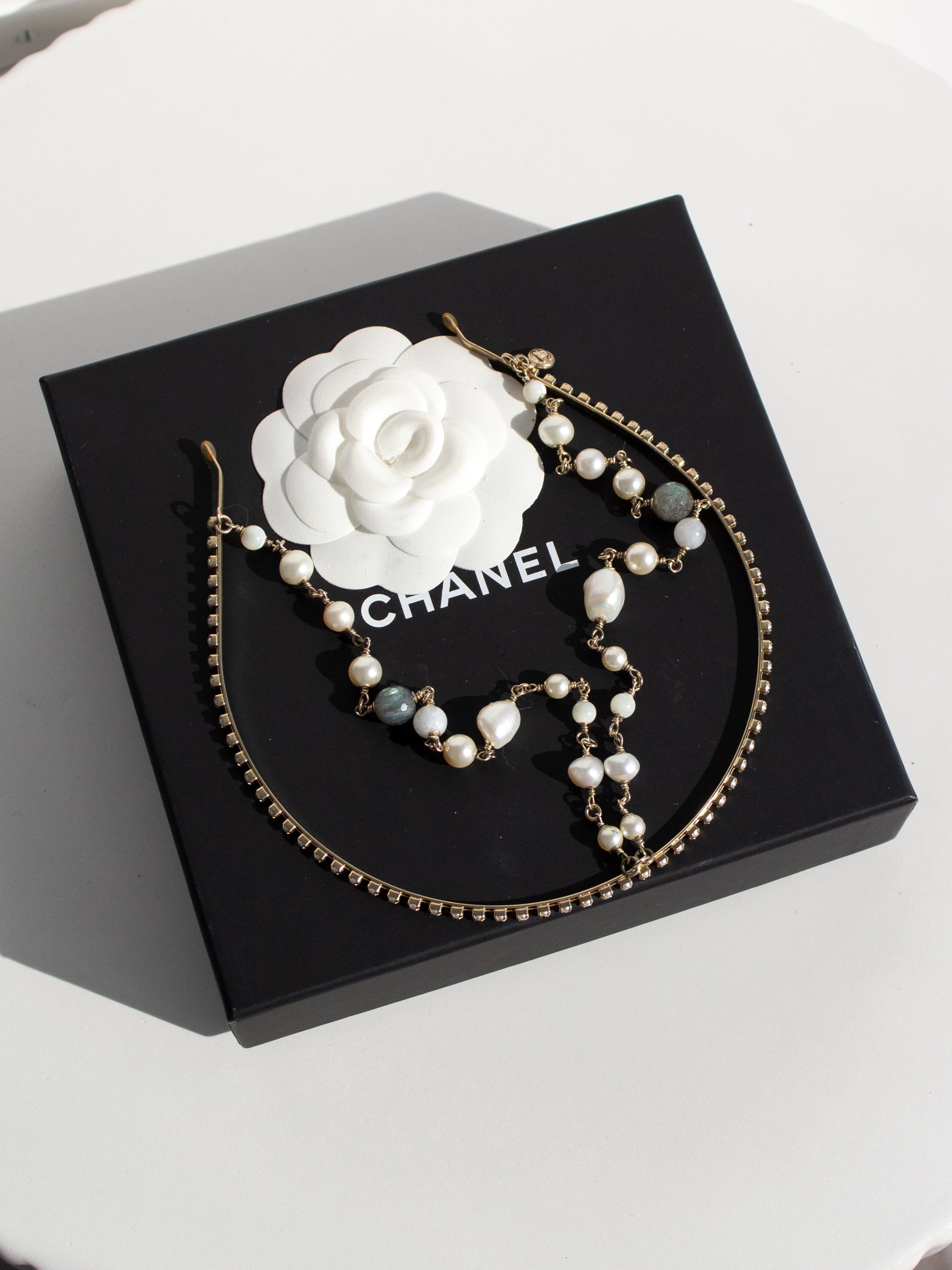 Chanel Cruise 2015 Dubai Gold Perle Labradorit Perle Perlen Kette Kopfband 15C Tiara 2