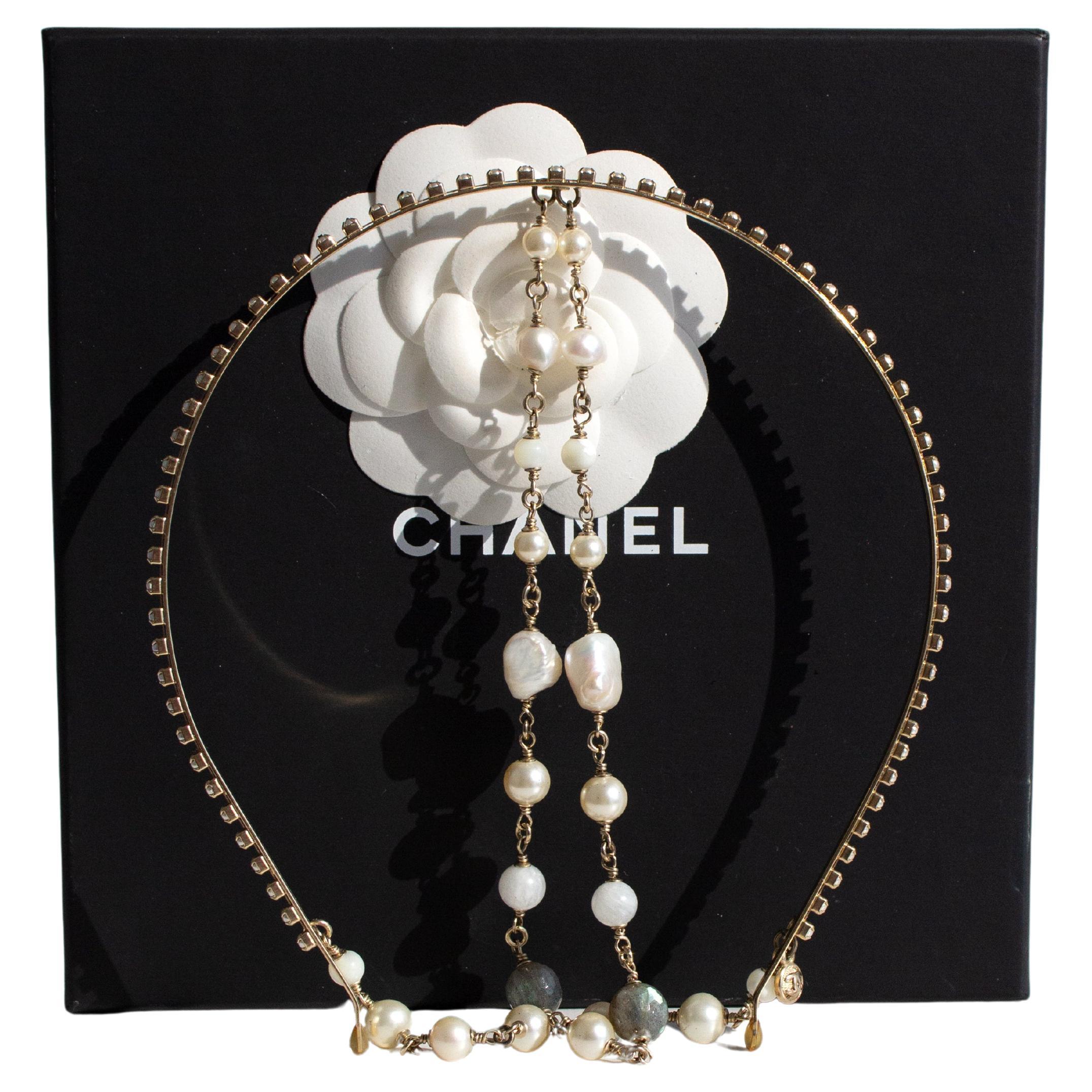 Chanel Cruise 2015 Dubai Gold Perle Labradorit Perle Perlen Kette Kopfband 15C Tiara