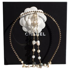 Chanel Cruise 2015 Dubai Gold Pearl Labradorite Beaded Chain Headband 15C Tiara