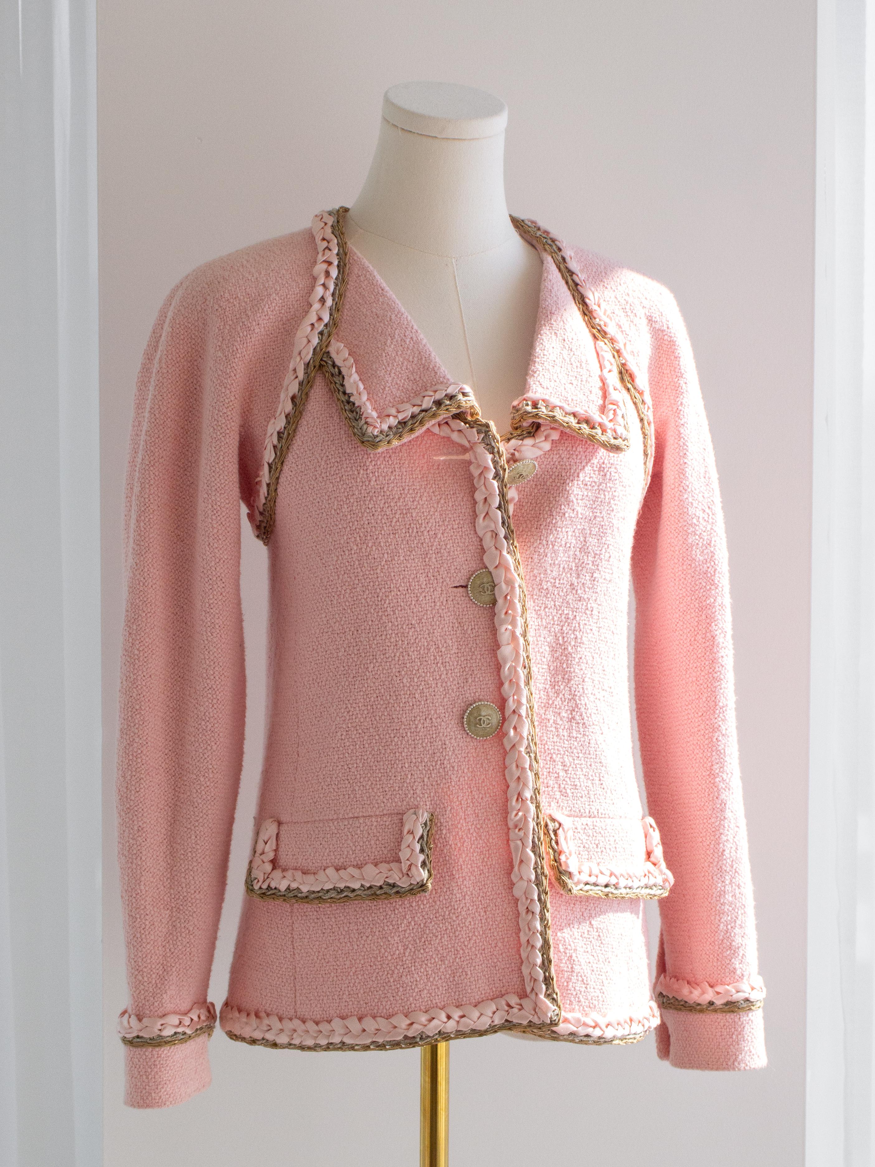 Women's Chanel Cruise 2016 Seoul Pink Pearl Braided 16C Tweed Jacket
