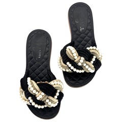 Chanel Cruise 2017 Cuba Intrecciato Perle Scivoli Mules Slip On Sandali Piatti 36