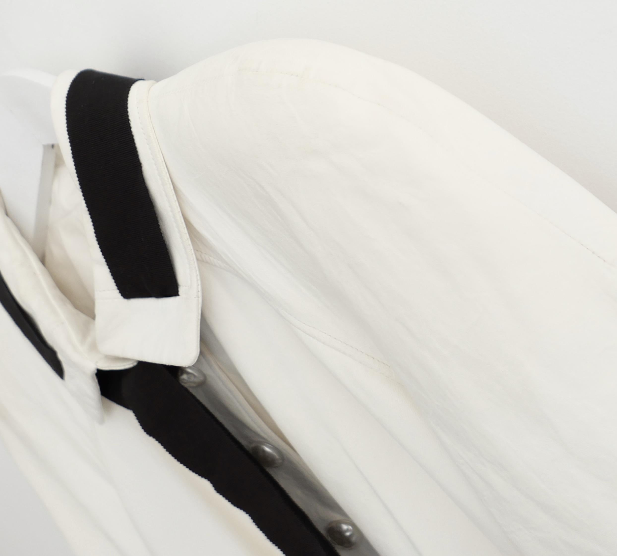 Chanel Cruise 2017 ‘Cuba’ Ribbon Neck Pearl Button Cream Lamb Leather Coat In Fair Condition For Sale In London, GB