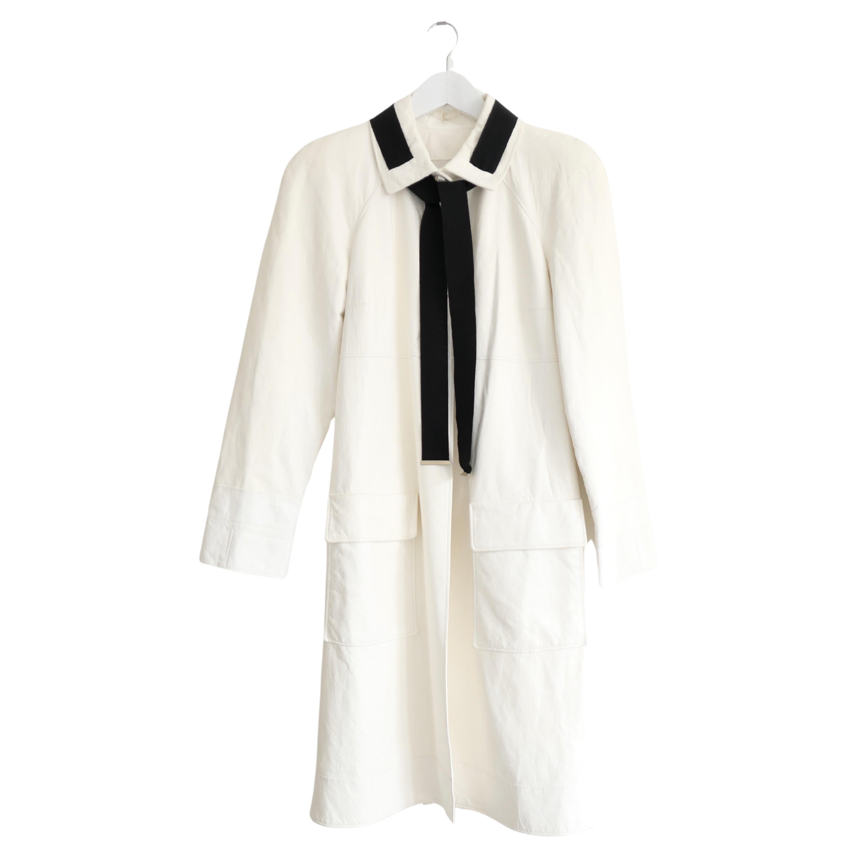 Chanel Cruise 2017 ‘Cuba’ Ribbon Neck Pearl Button Cream Lamb Leather Coat For Sale