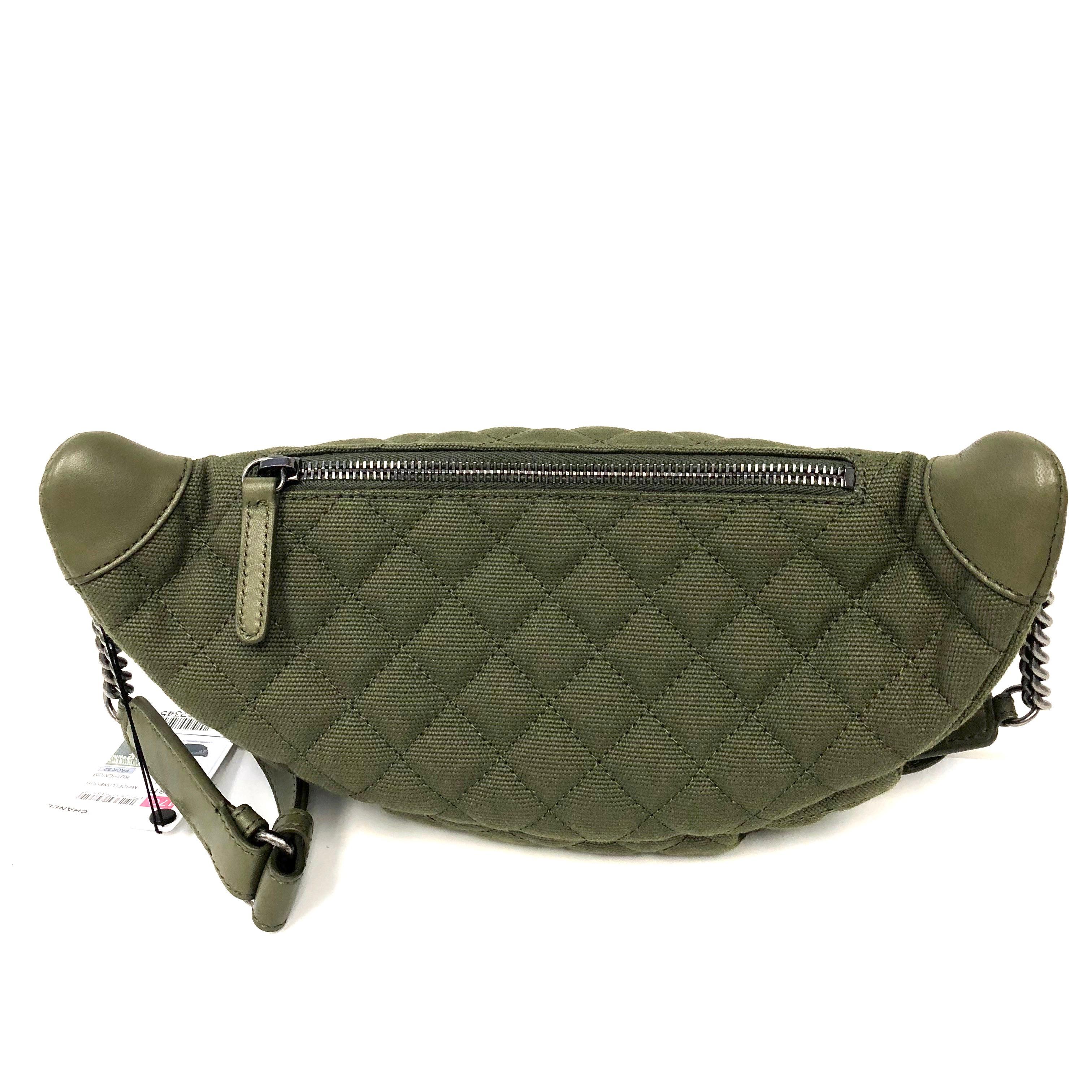 Gray CHANEL Cruise 2017 Quilted Coco Cuba Charms Khaki Waist Bag Fanny Pack 