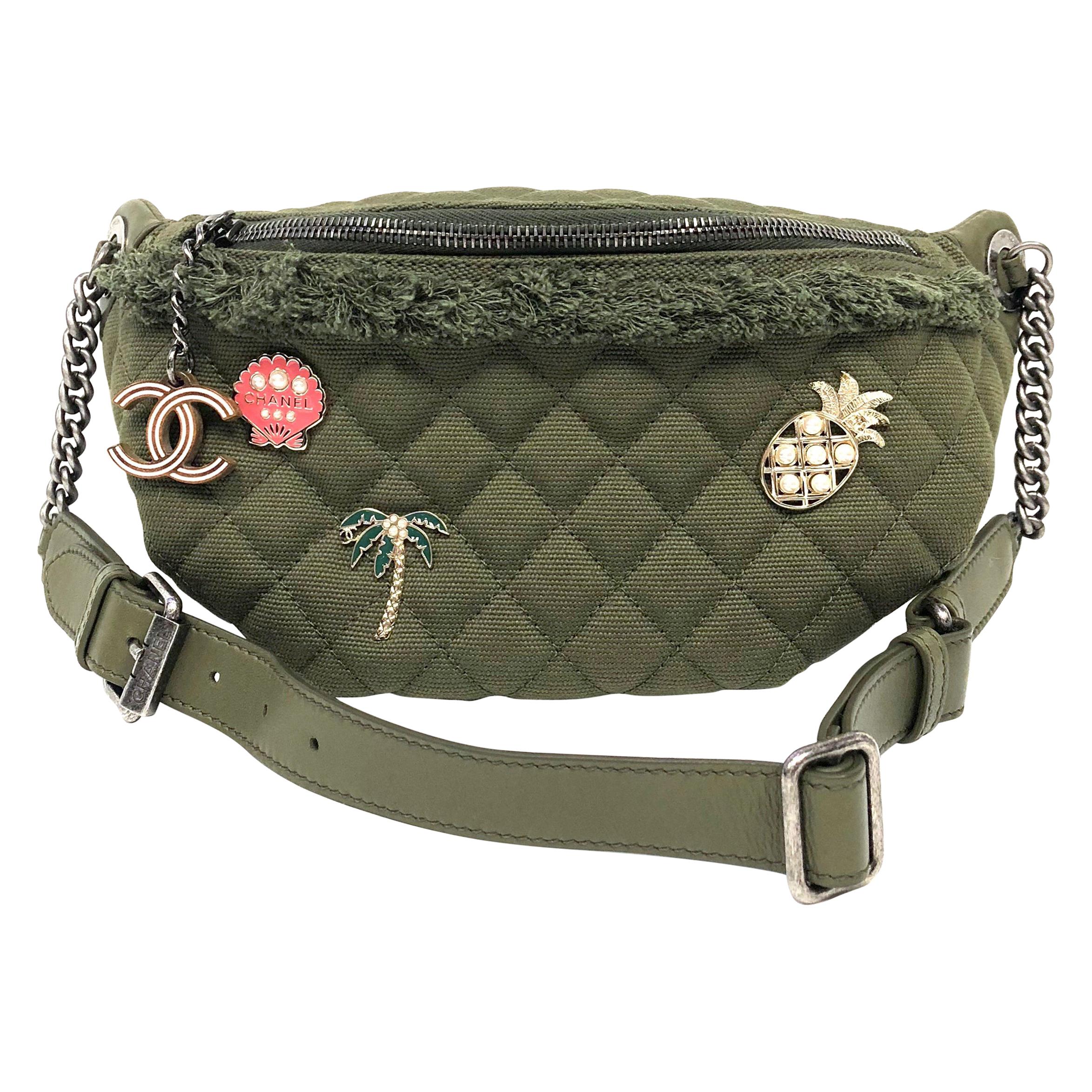 CHANEL Cruise 2017 Quilted Coco Cuba Charms Khaki Waist Bag Fanny Pack at  1stDibs