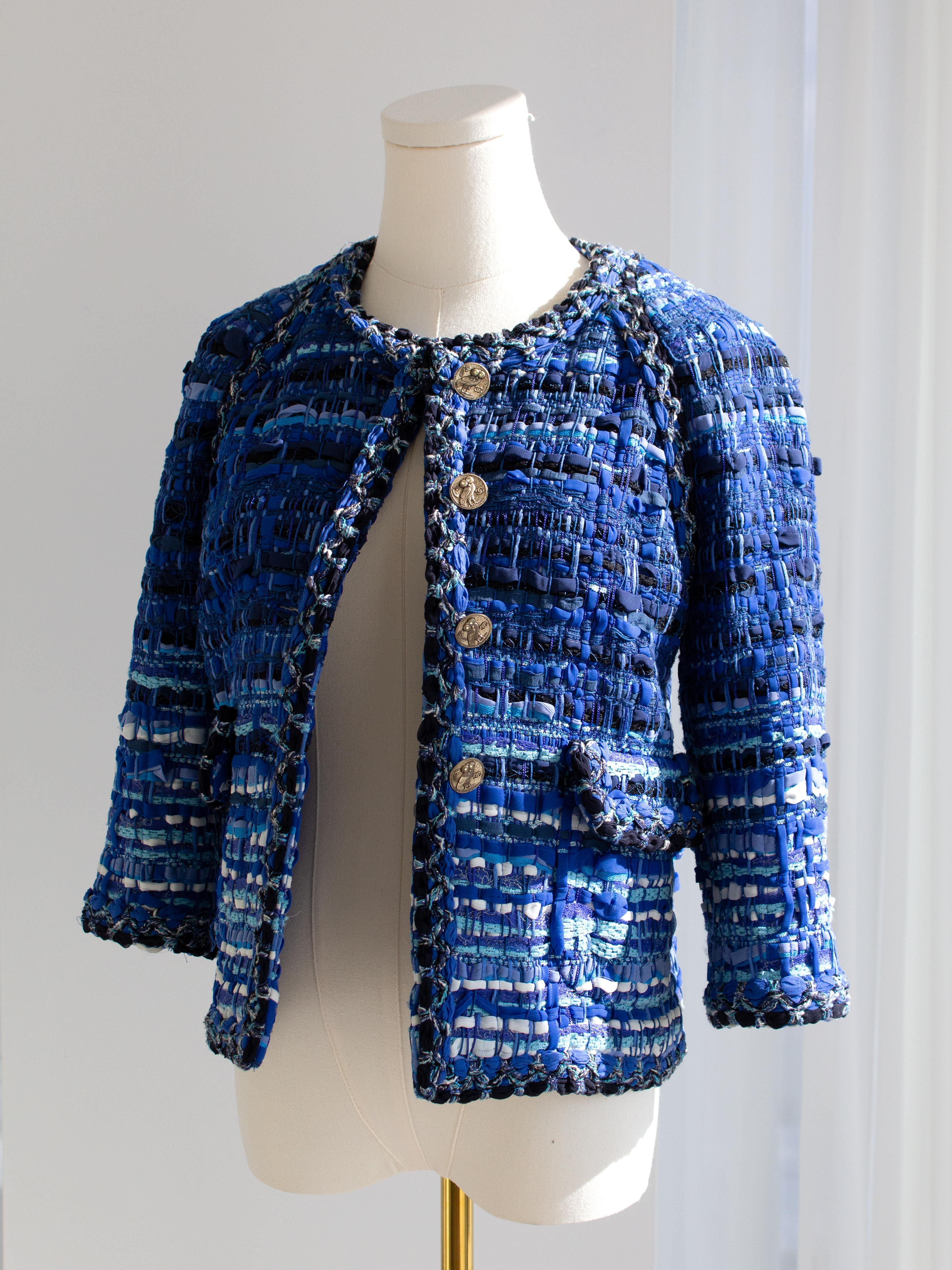 Chanel Cruise 2018 Greece Blue Gold Owl Lesage Fantasy Tweed 18C Jacket 7