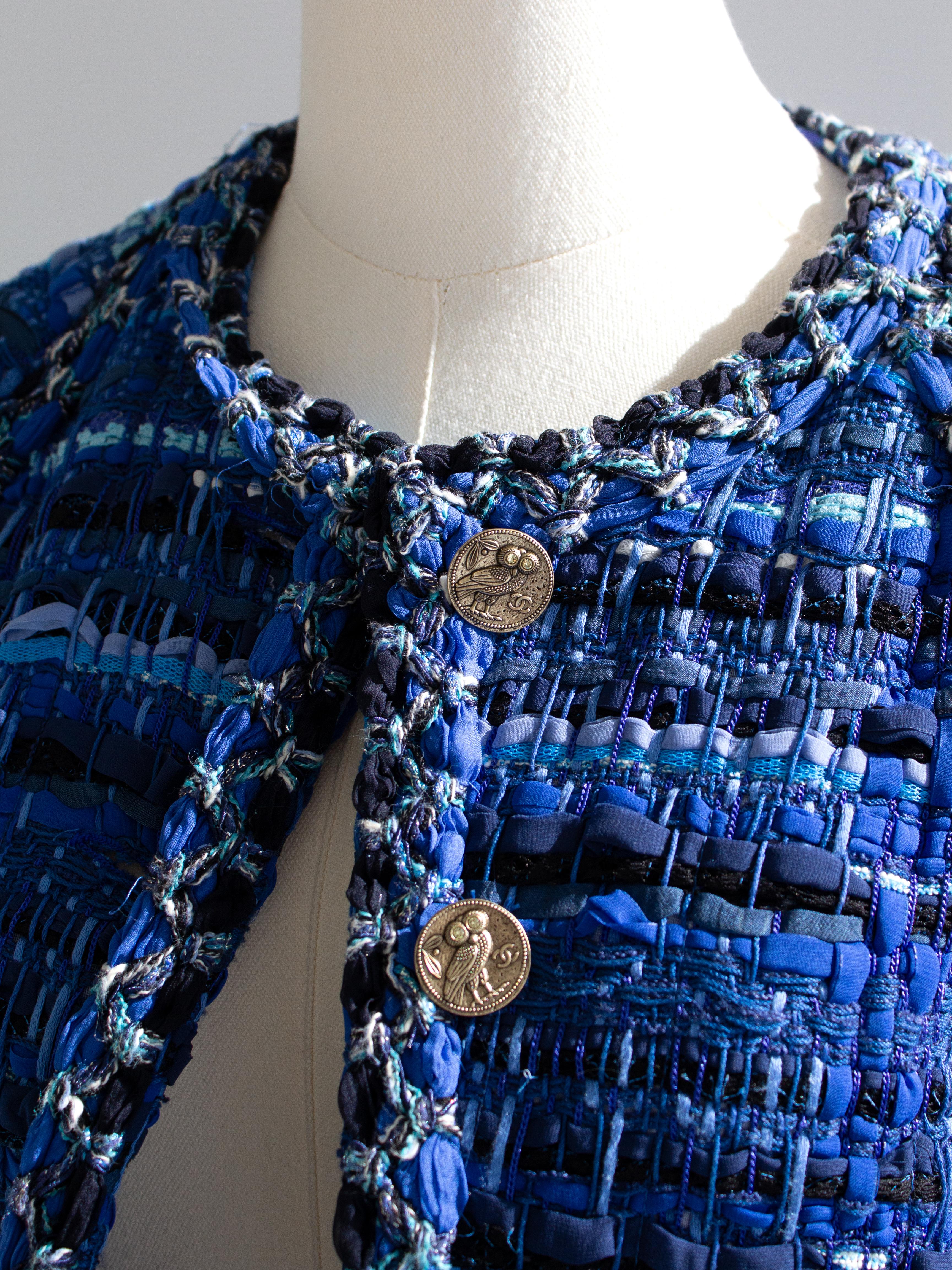 Chanel Cruise 2018 Greece Blue Gold Owl Lesage Fantasy Tweed 18C Jacket 8