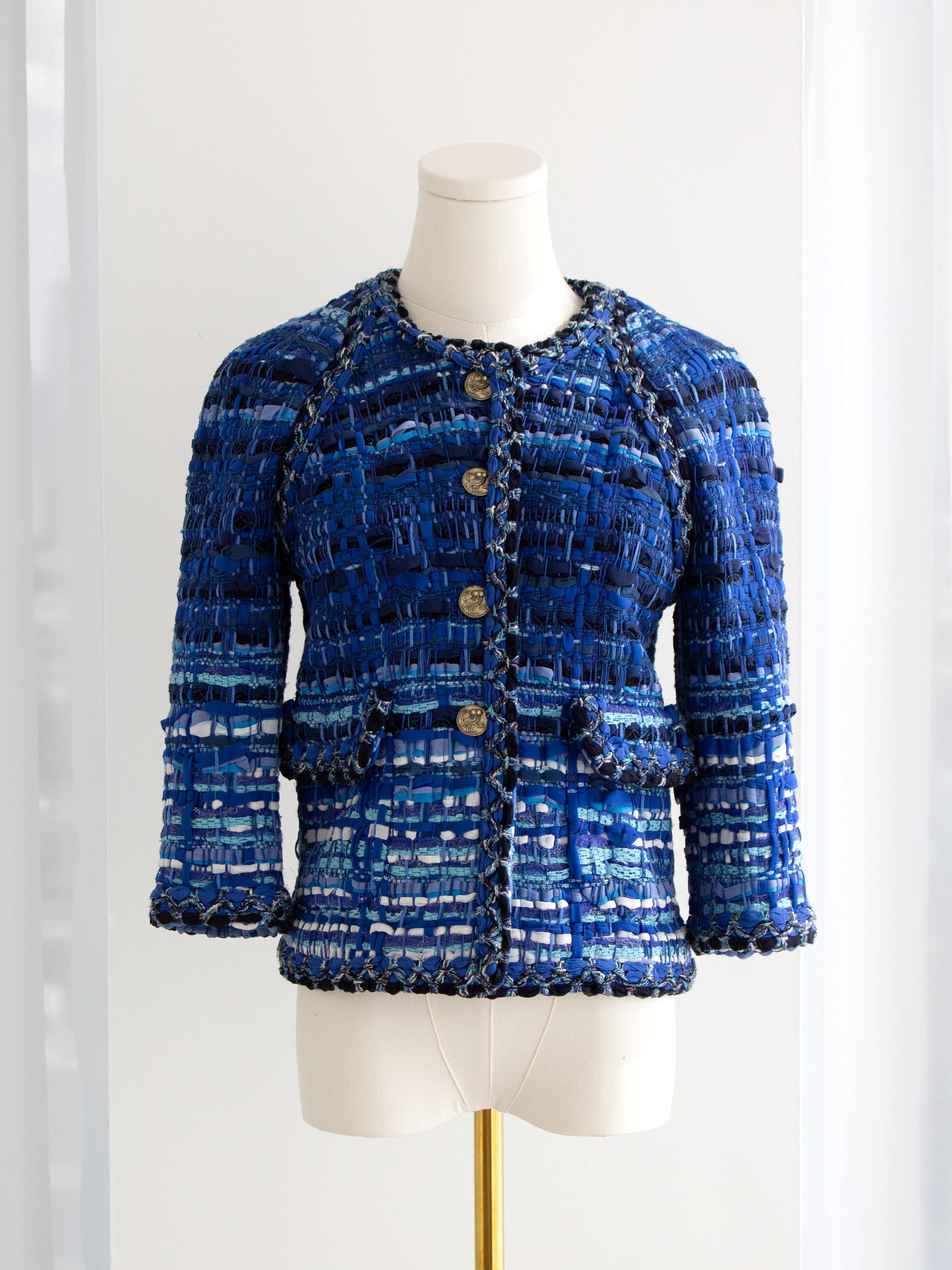 Chanel Cruise 2018 Greece Blue Gold Owl Lesage Fantasy Tweed 18C Jacket 1