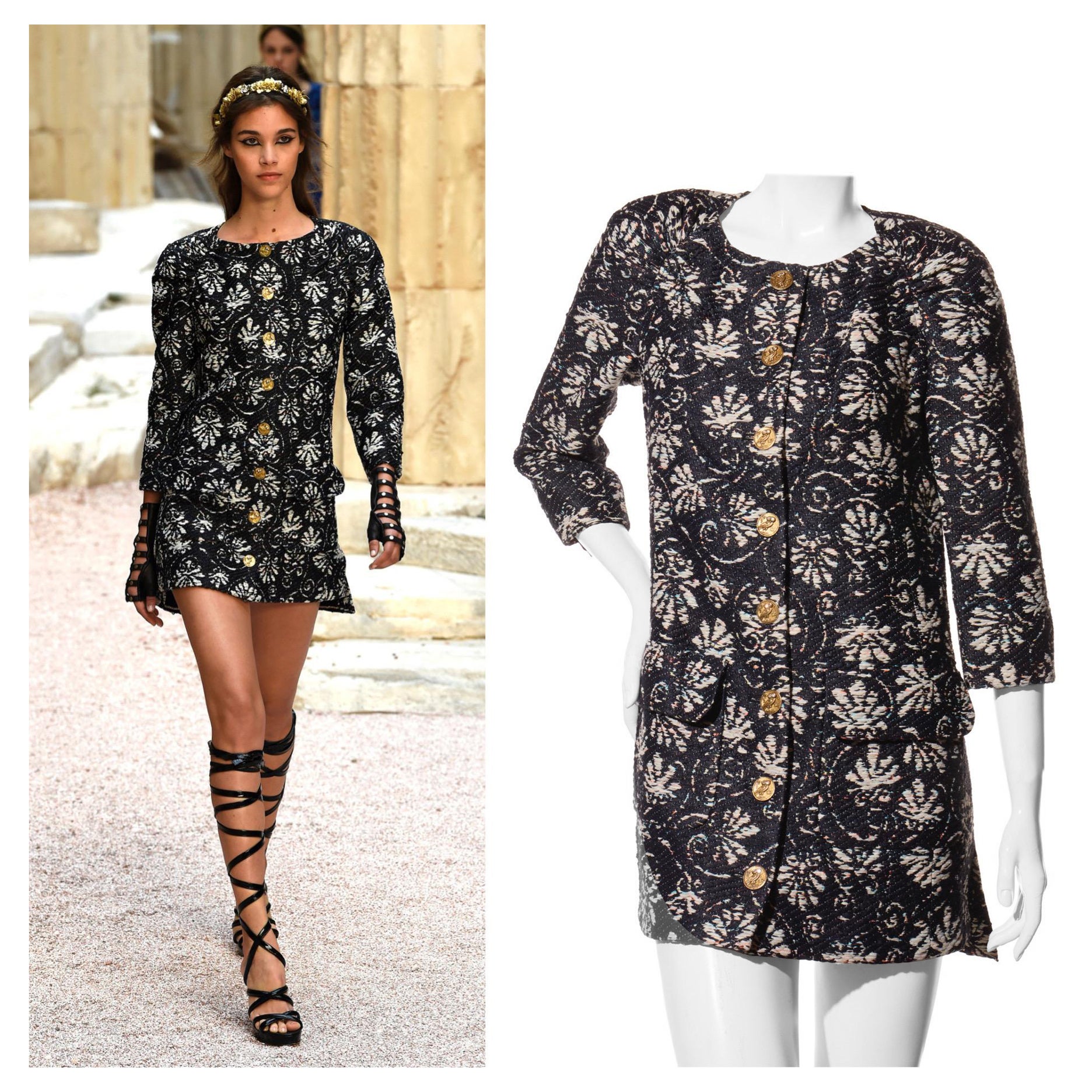 Chanel Cruise 2018 Greece Collection Navy Tweed Jacket Dress FR 36 Documented For Sale