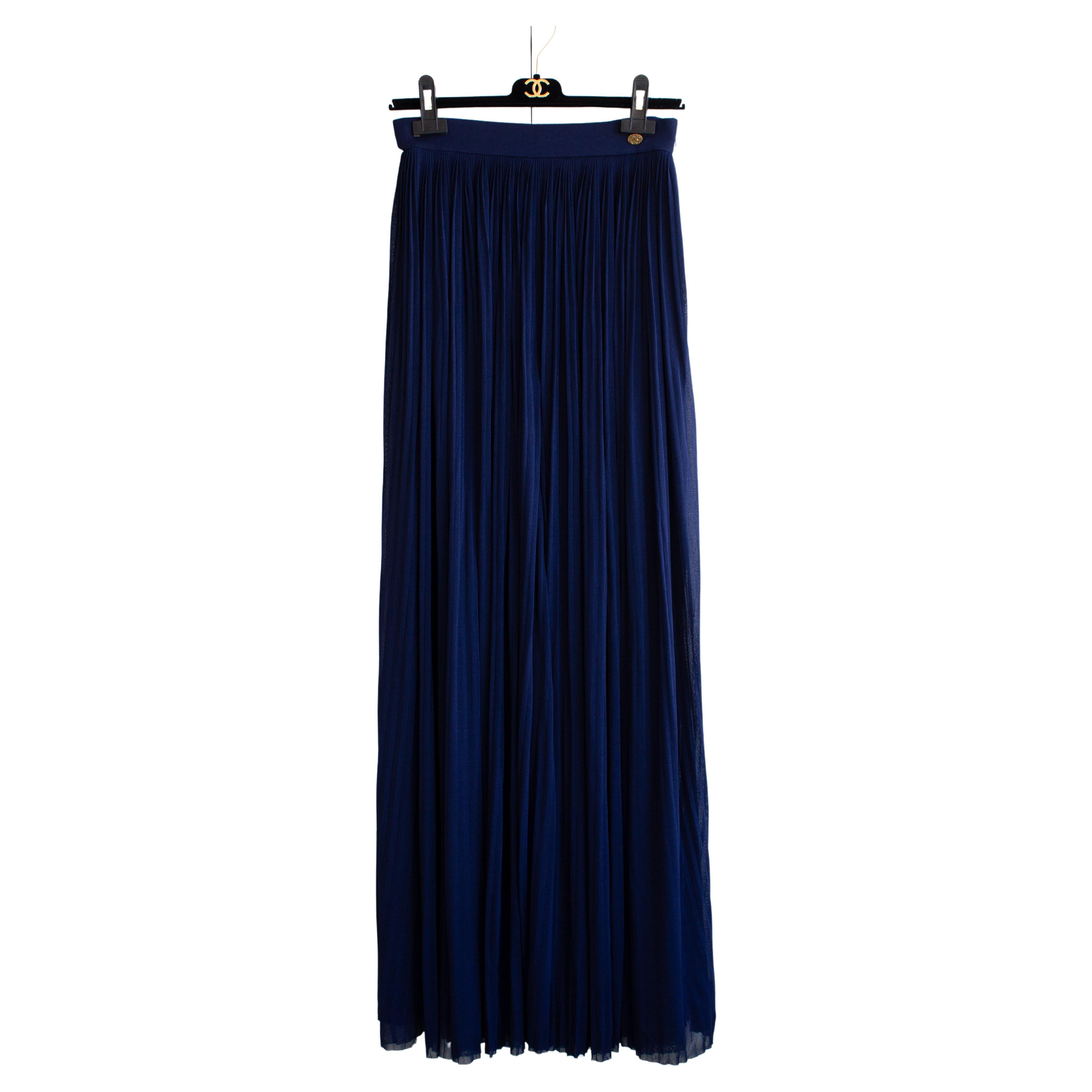 Chanel Cruise 2018 Greece Navy Blue Pleated 18C Palazzo Pants For Sale