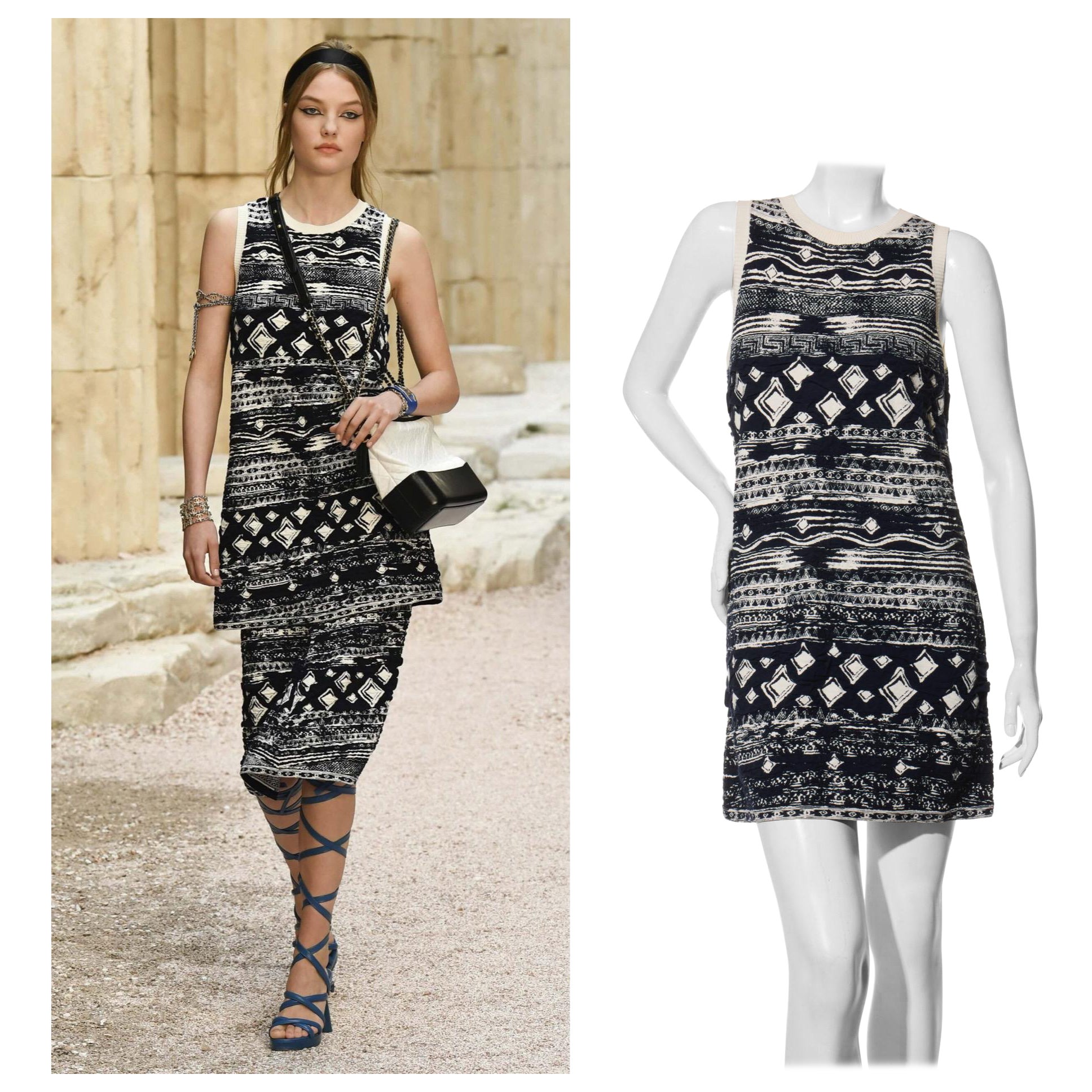 Chanel Cruise 2018 Greek Odyssey Runway Knit Dress FR 36 For Sale
