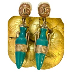 Used Chanel Cruise 2018 Greek urne vase amphora turquoise drop earrings