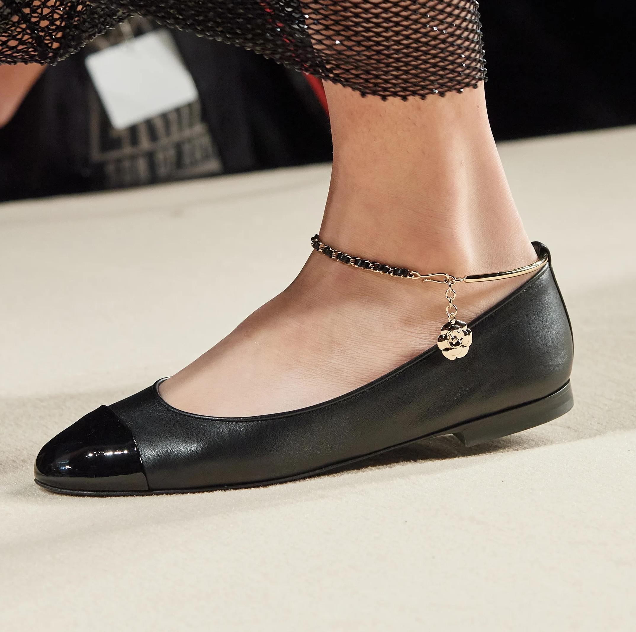 Green Chanel Charm Ankle Ballet Flats Spring 2022 For Sale