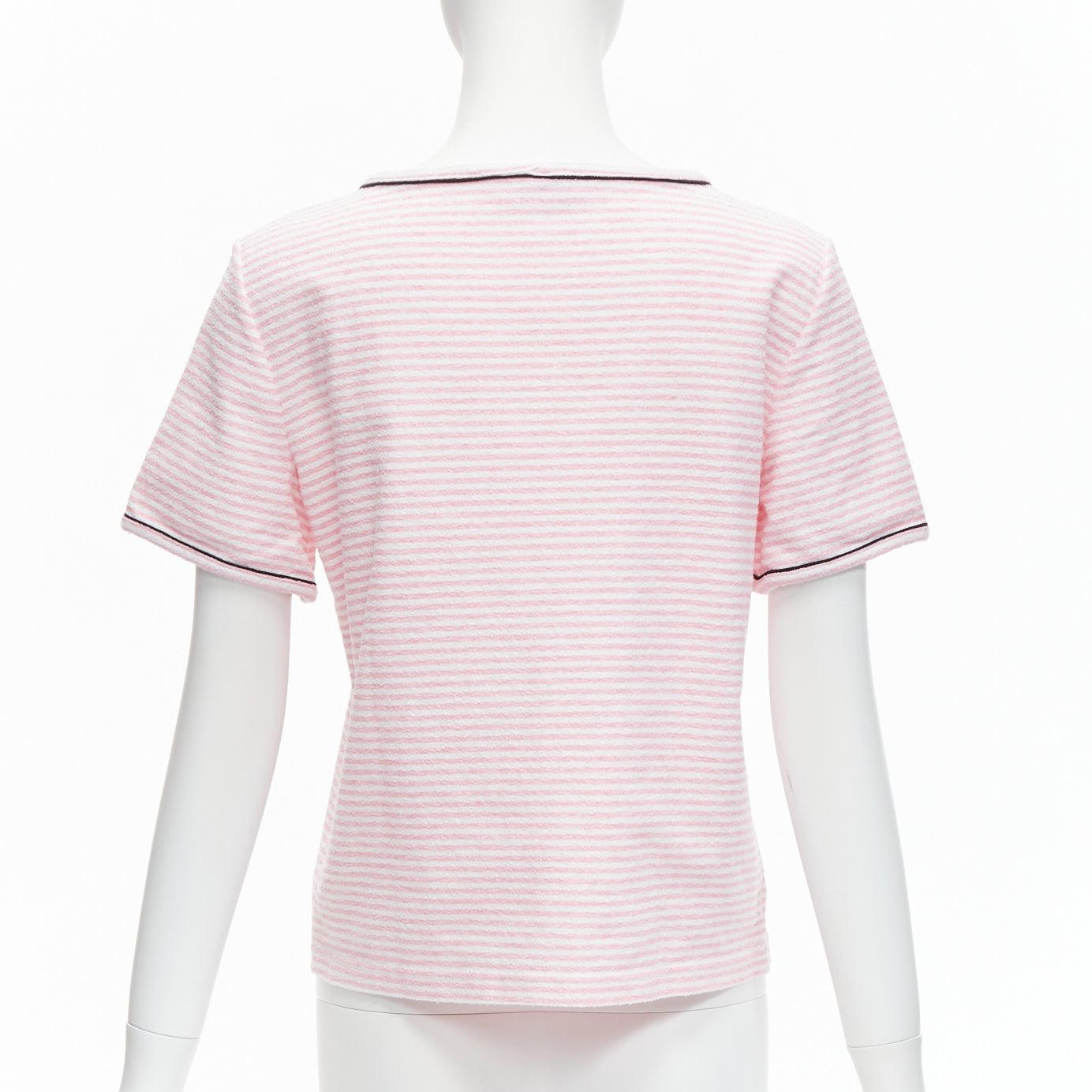 CHANEL Cruise 2019 La Pausa pink stripe terrycloth CC logo print tshirt FR36 S 1