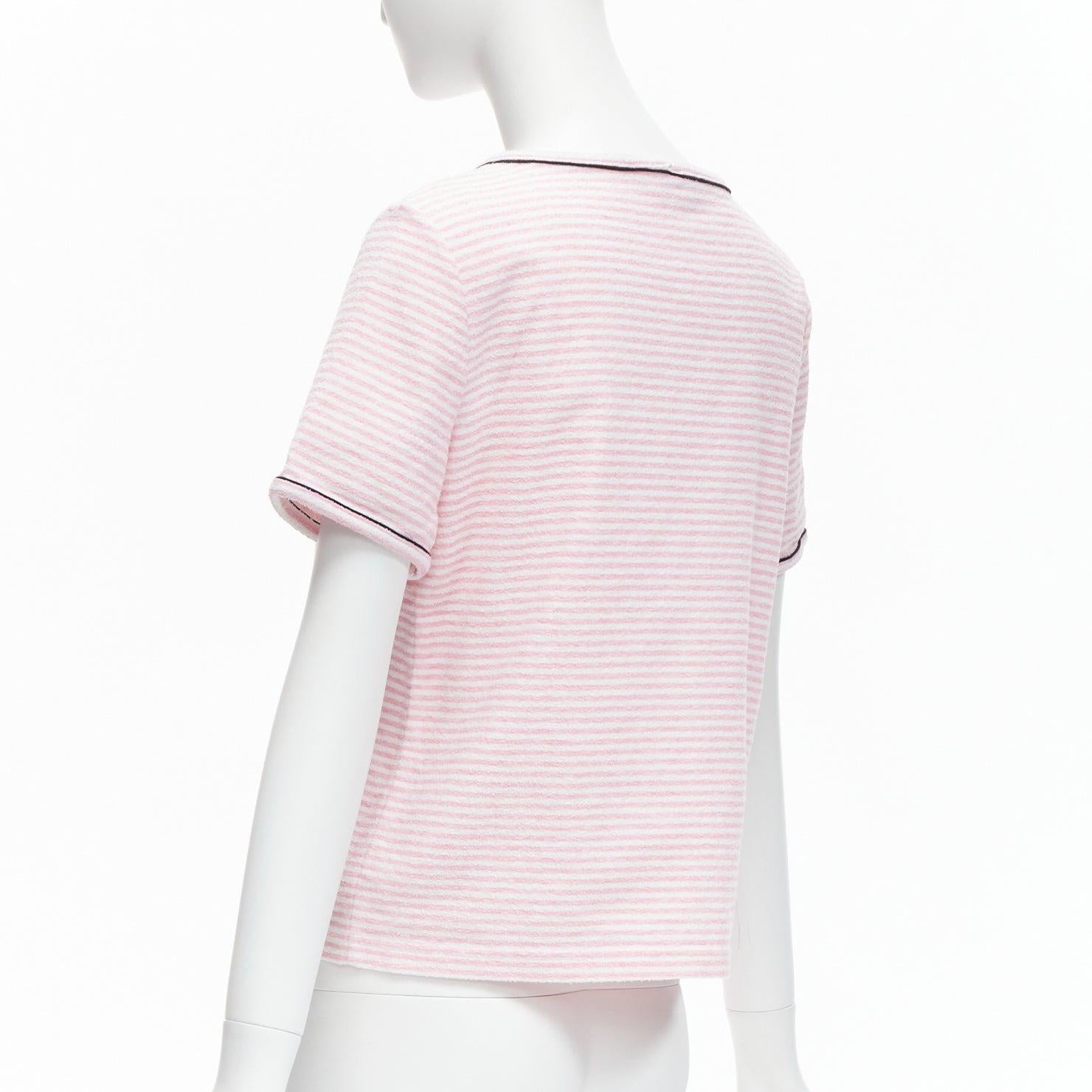 CHANEL Cruise 2019 La Pausa pink stripe terrycloth CC logo print tshirt FR36 S 2