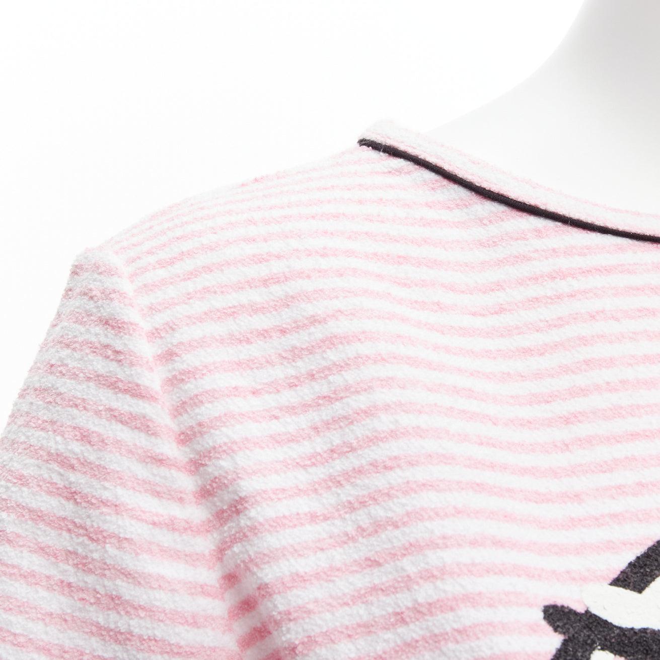 CHANEL Cruise 2019 La Pausa pink stripe terrycloth CC logo print tshirt FR36 S 4