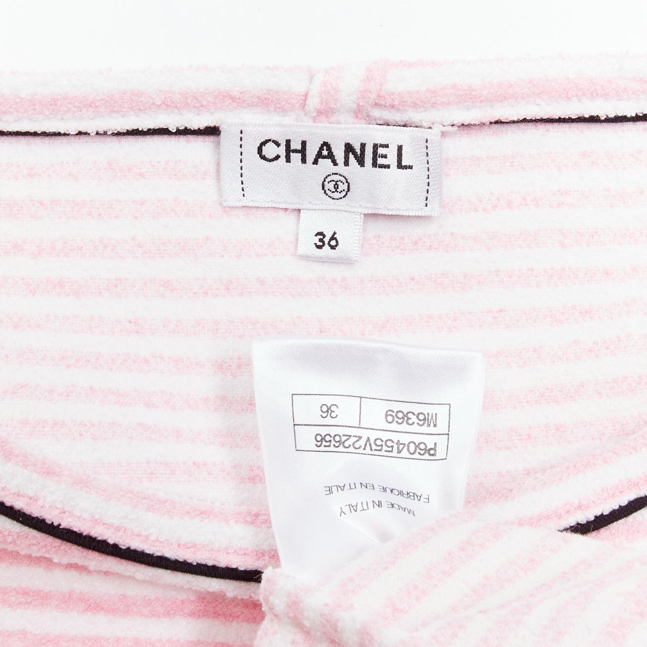 CHANEL Cruise 2019 La Pausa pink stripe terrycloth CC logo print tshirt FR36 S 5