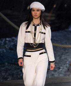 Chanel Cruise 2019 La Pausa White Black Gold Terry 19C Cardigan Jacket