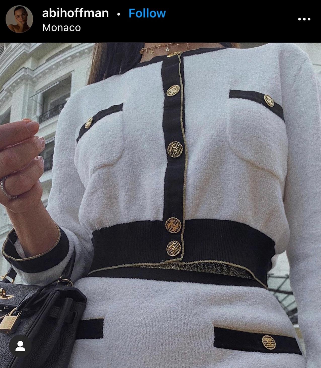 Beige Chanel Cruise 2019 La Pausa White Black Gold Terry 19C Cardigan Jacket