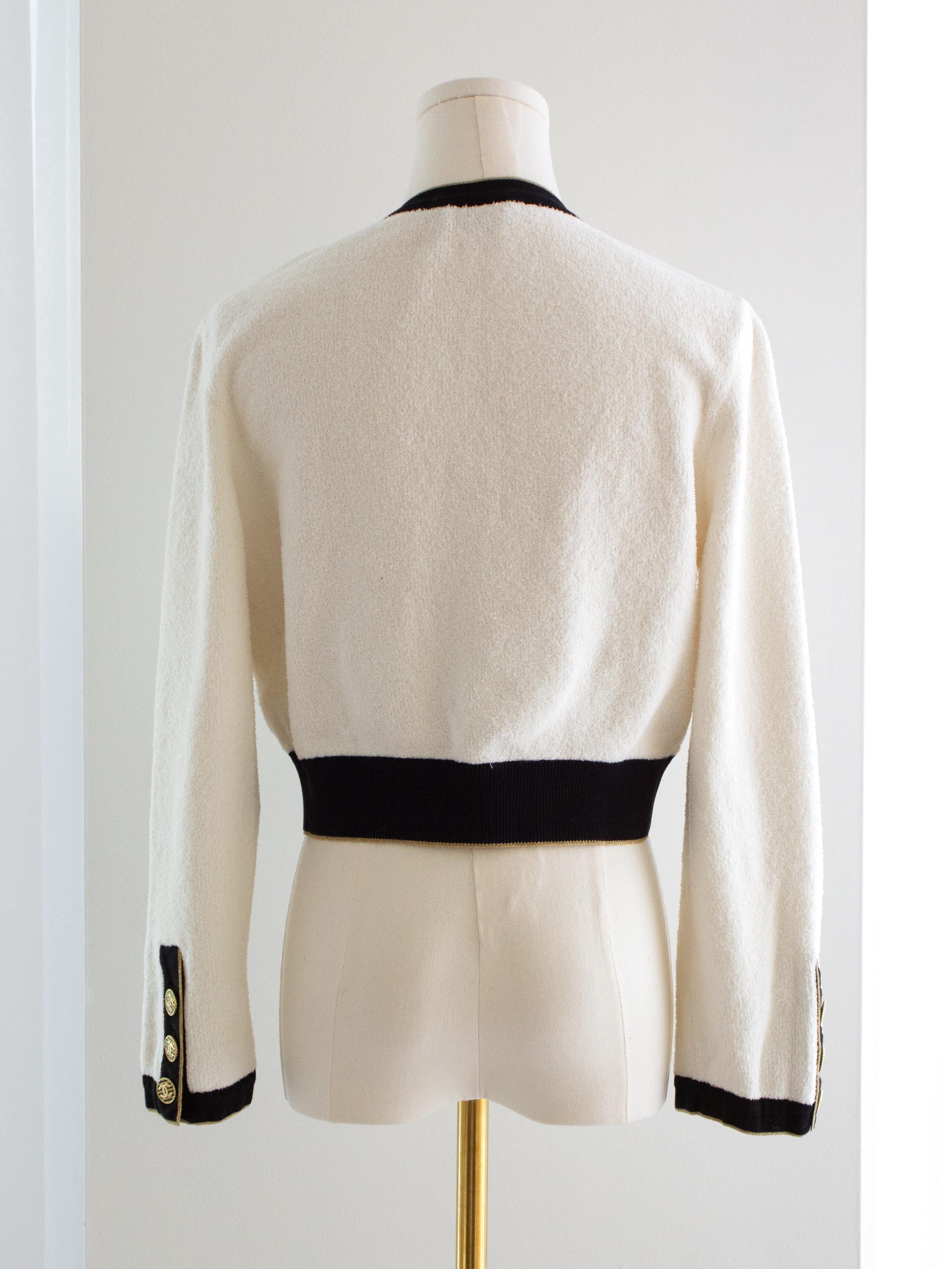 Women's Chanel Cruise 2019 La Pausa White Black Gold Terry 19C Cardigan Jacket