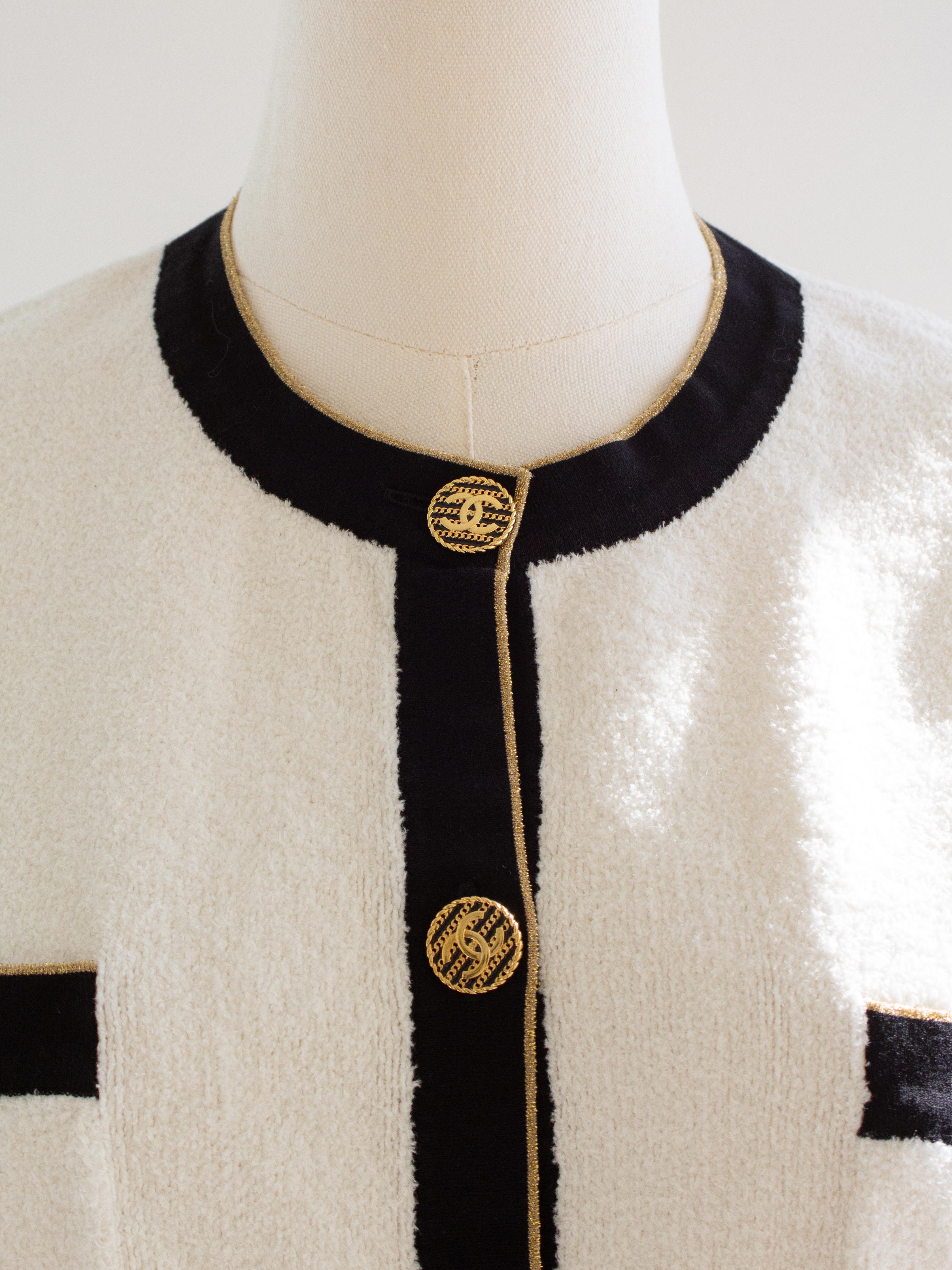 Chanel Cruise 2019 La Pausa White Black Gold Terry 19C Cardigan Jacket 1